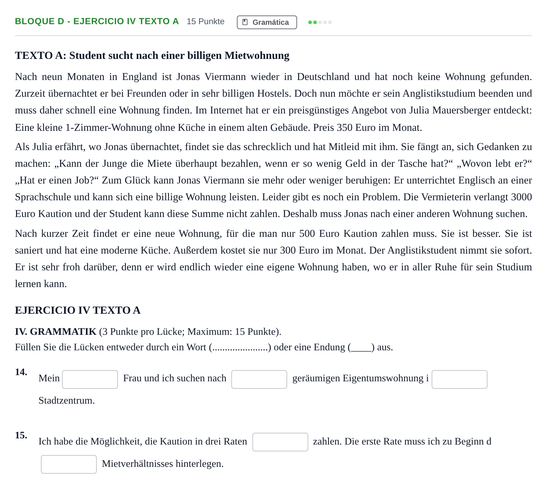 Enunciado: Bloque D - Ejercicio IV Texto A · Alemán PAU Andalucía Examen 4 2020