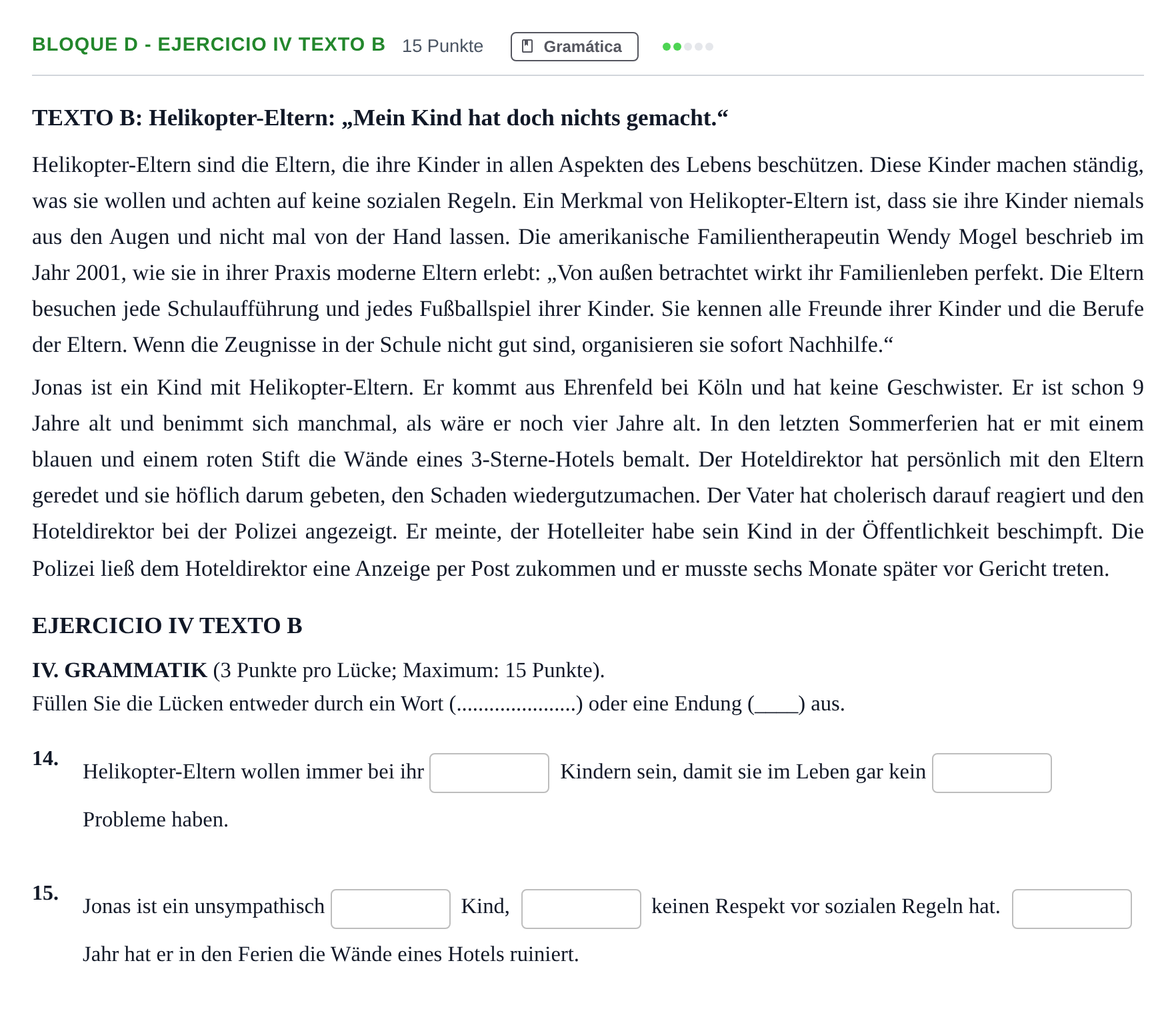 Enunciado: Bloque D - Ejercicio IV Texto B · Alemán PAU Andalucía Examen 4 2020