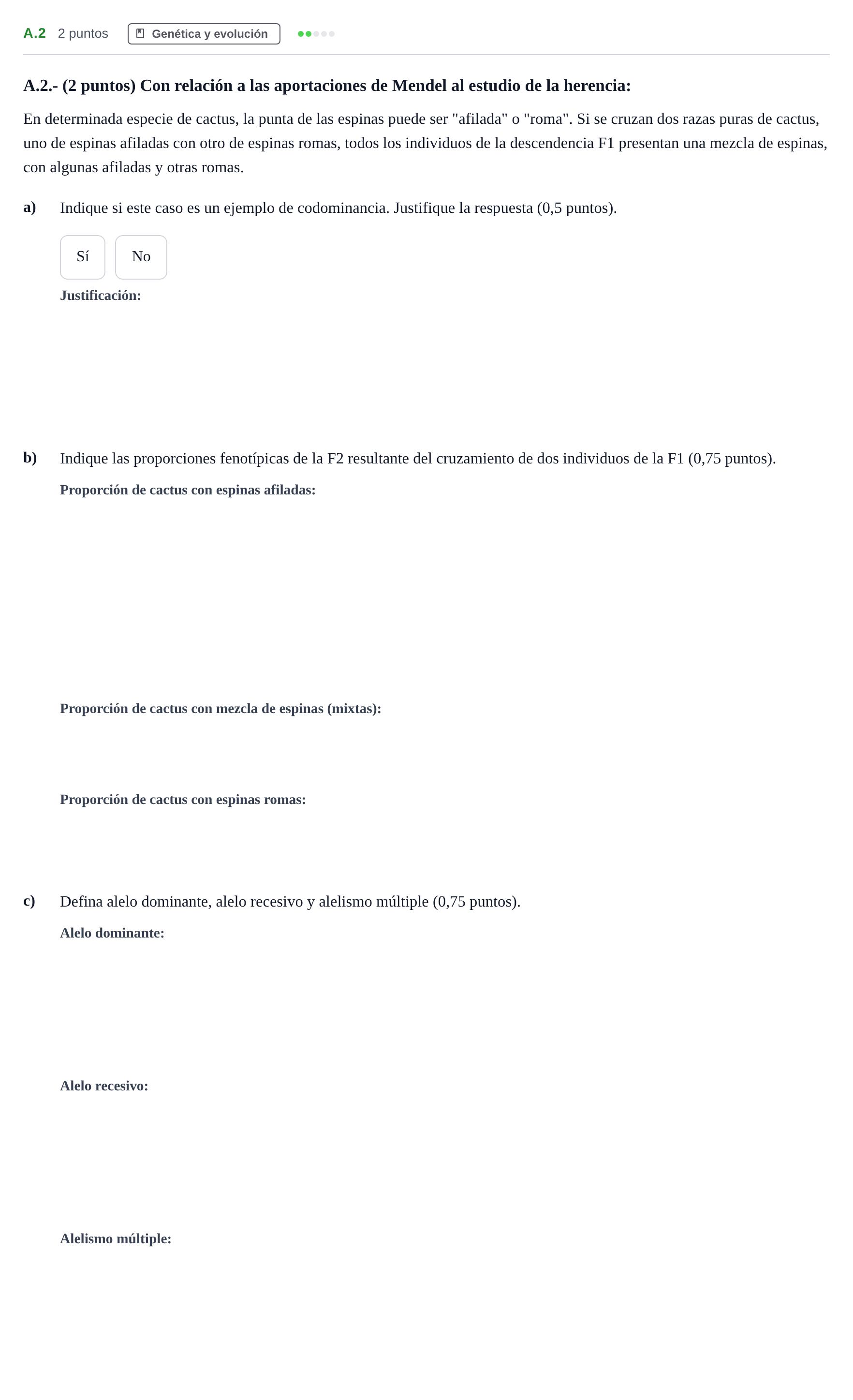 Enunciado: Ejercicio A.2 · Biología PAU Madrid Modelo 2020