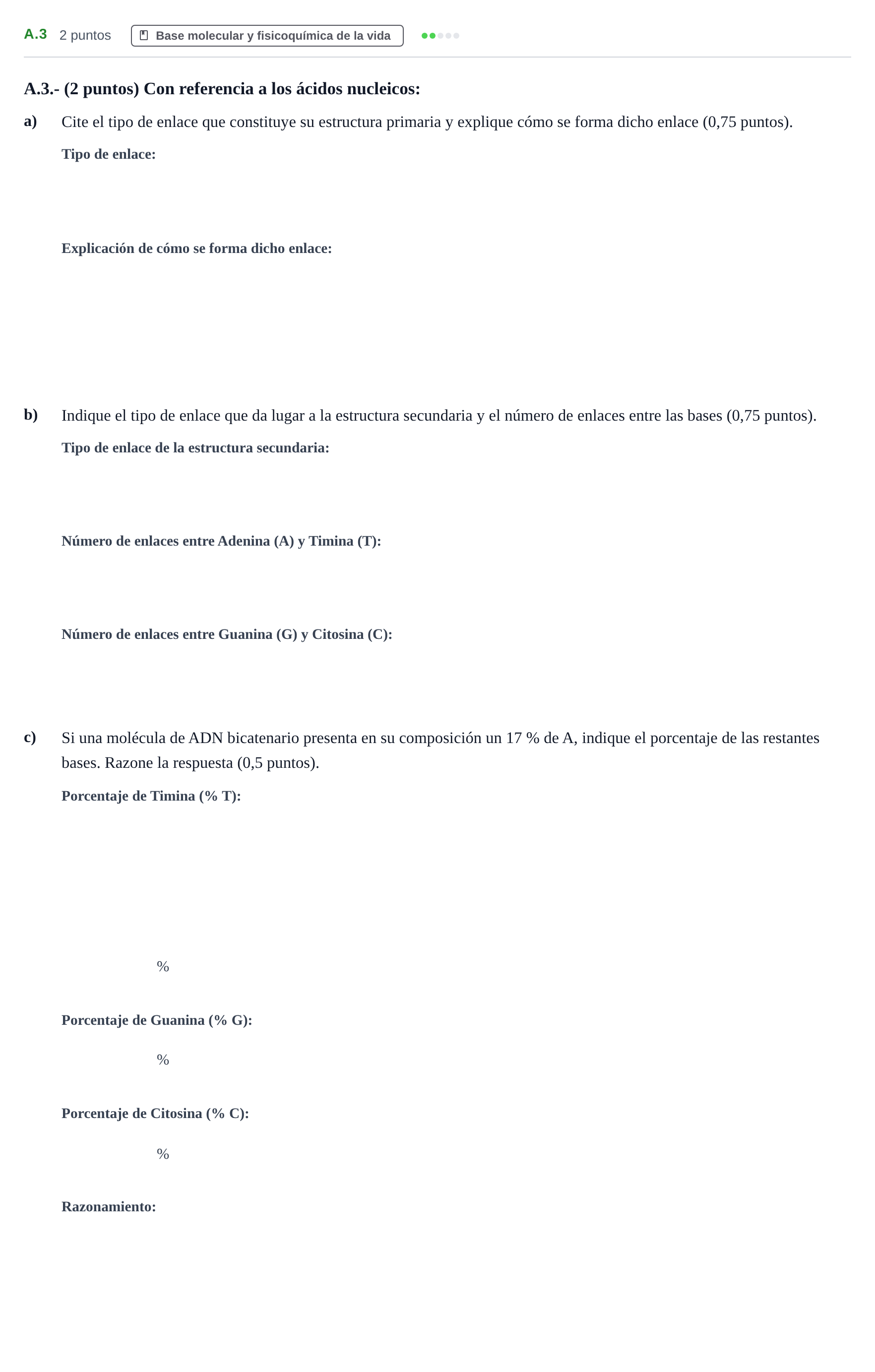 Enunciado: Ejercicio A.3 · Biología PAU Madrid Modelo 2020