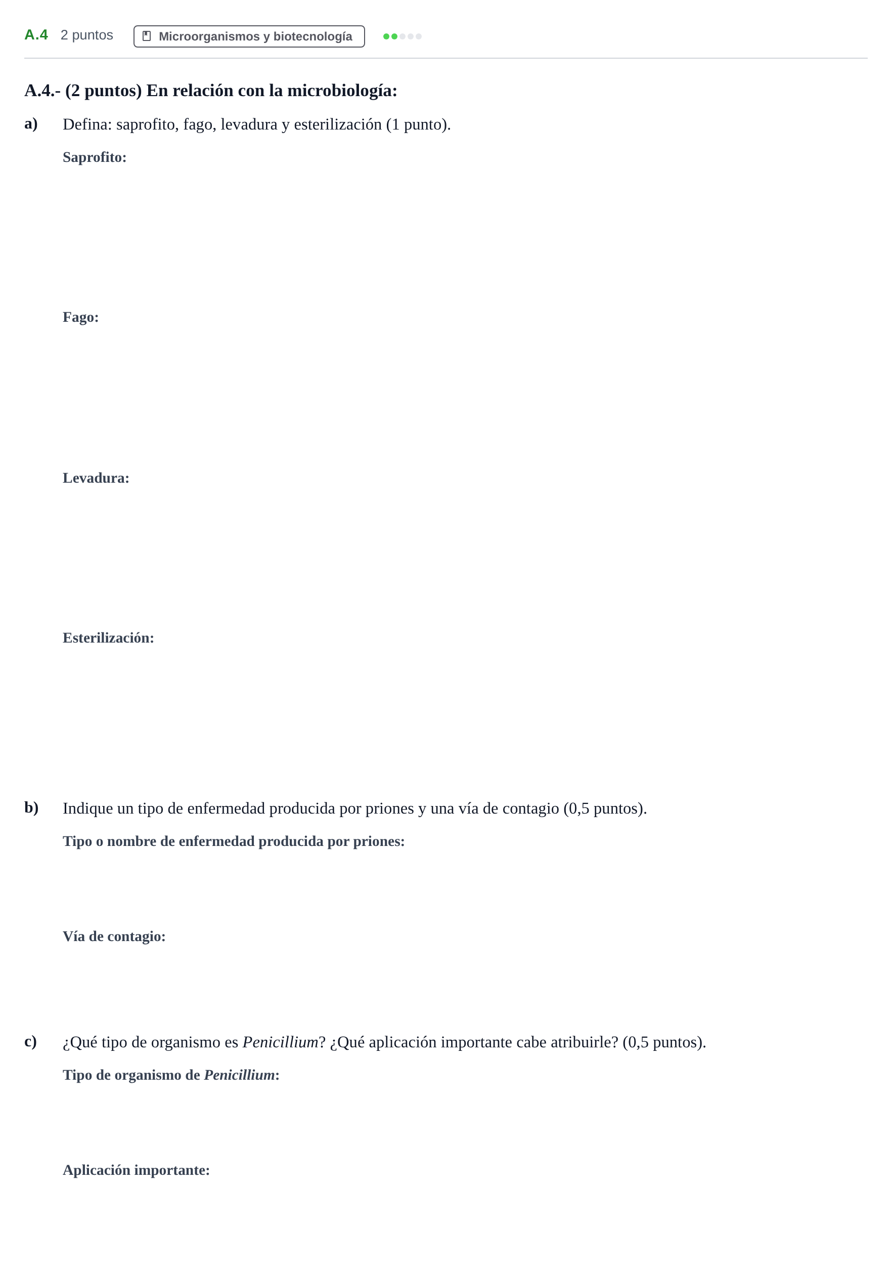 Enunciado: Ejercicio A.4 · Biología PAU Madrid Modelo 2020
