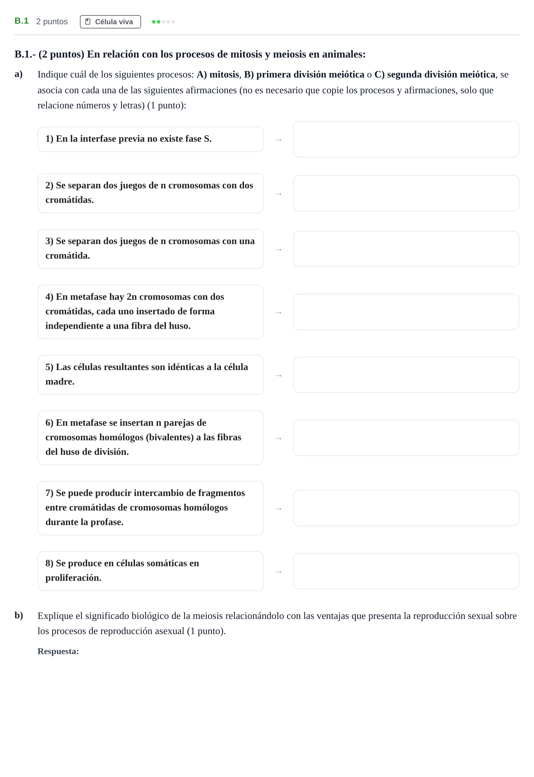 Enunciado: Ejercicio B.1 · Biología PAU Madrid Modelo 2020