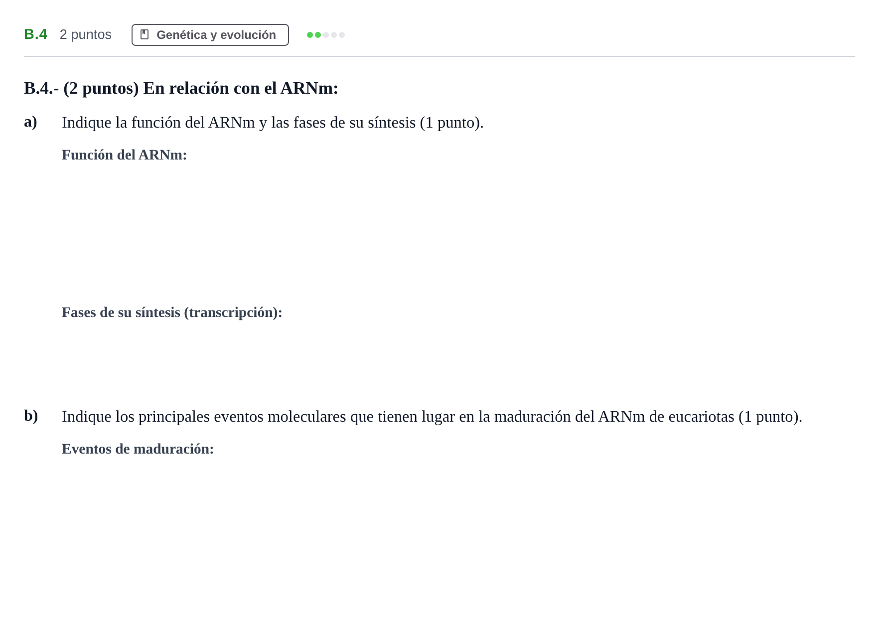 Enunciado: Ejercicio B.4 · Biología PAU Madrid Modelo 2020