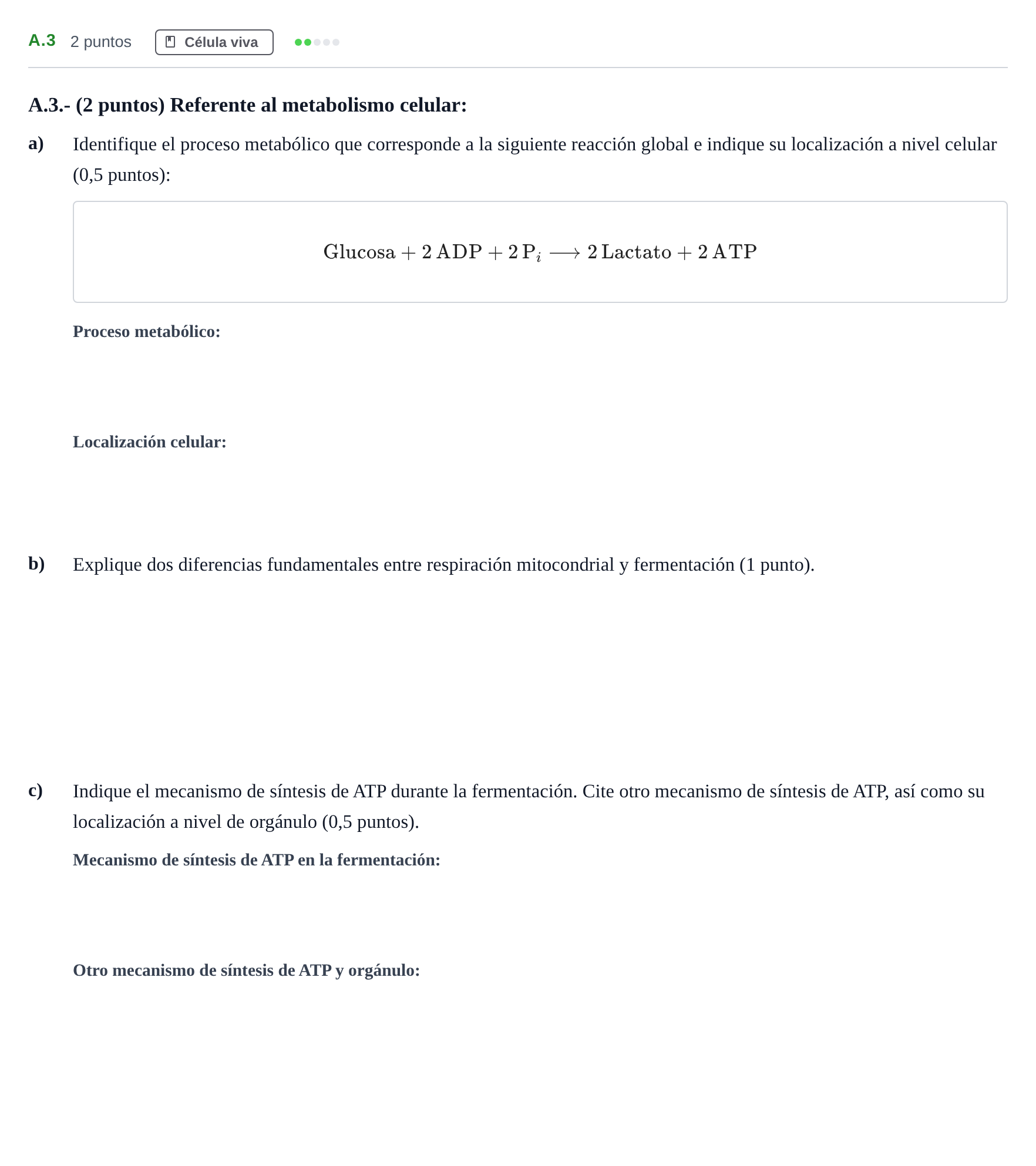 Enunciado: Ejercicio A.3 · Biología PAU Madrid Ordinaria Coincidencias 2020