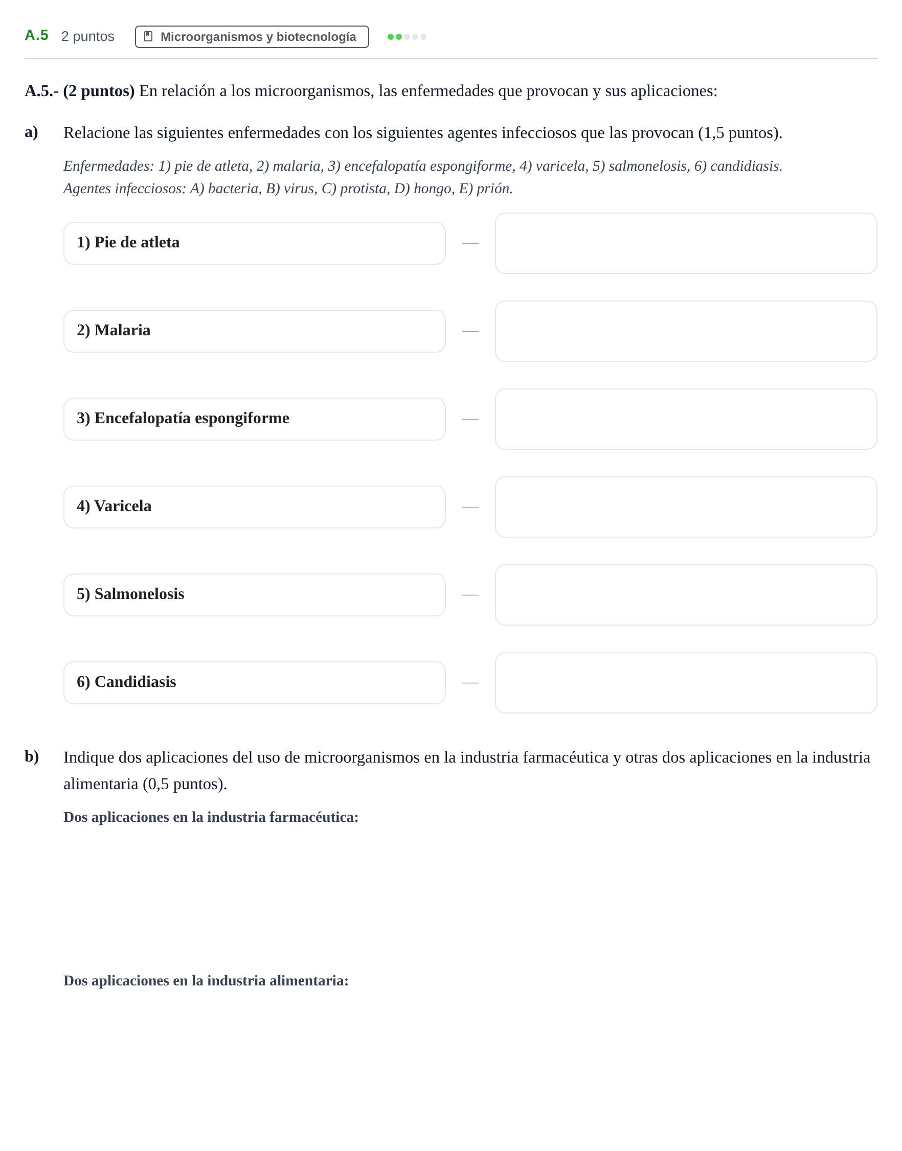 Enunciado: Ejercicio A.5 · Biología PAU Madrid Ordinaria Coincidencias 2020