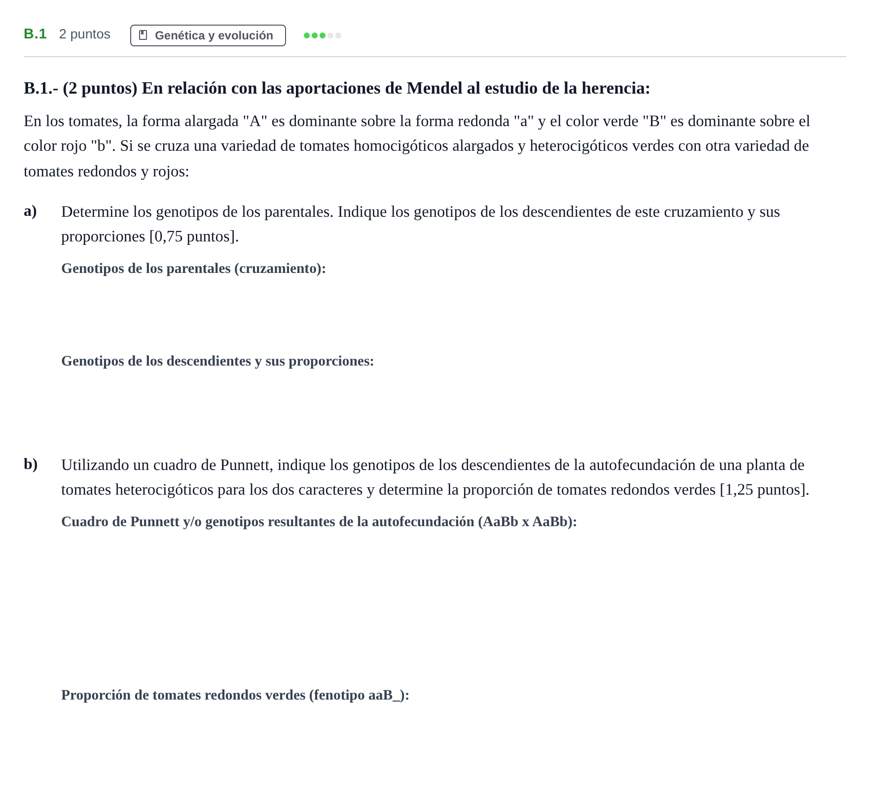 Enunciado: Ejercicio B.1 · Biología PAU Madrid Ordinaria Coincidencias 2020