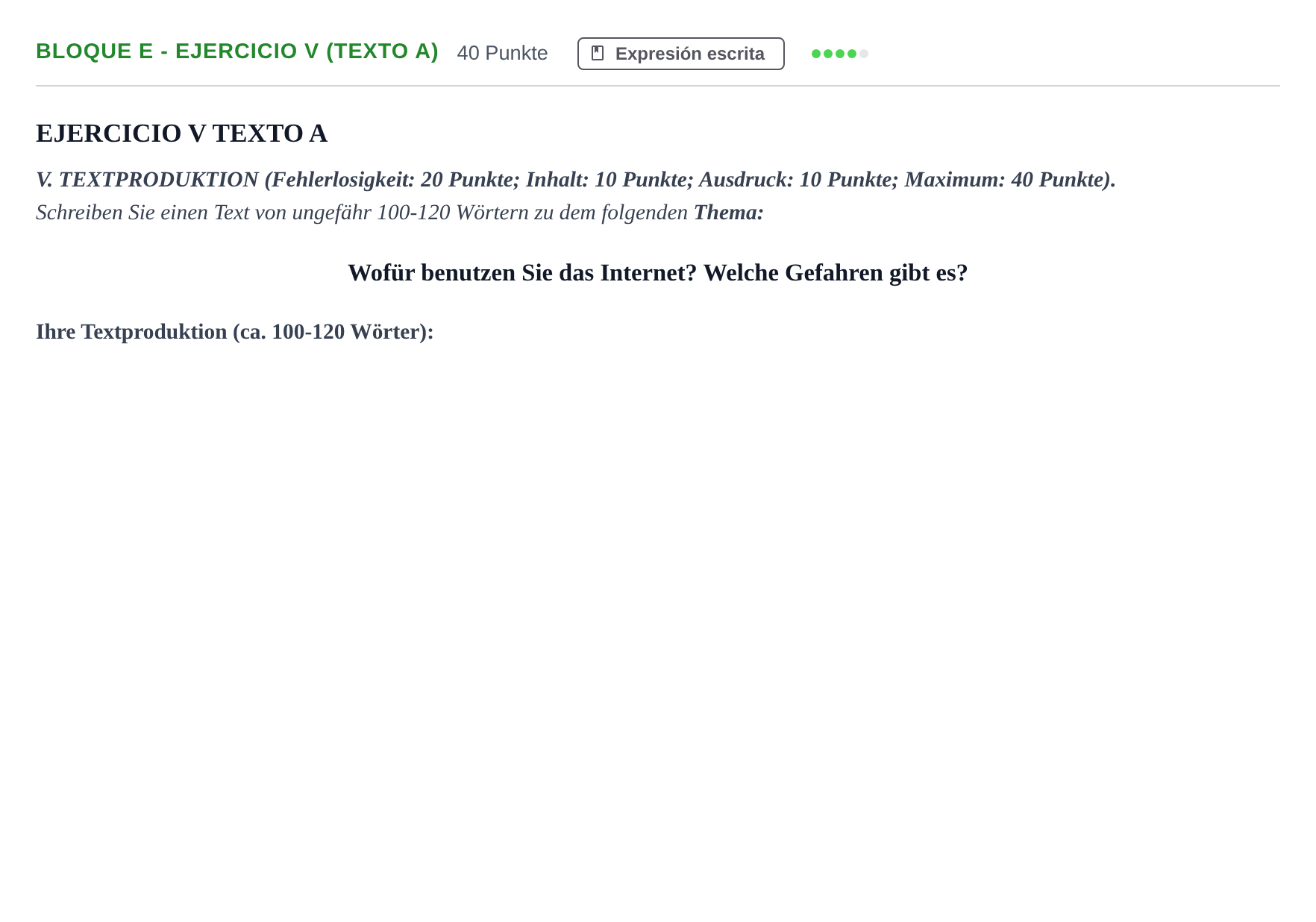 Enunciado: Bloque E - Ejercicio V (Texto A) · Alemán PAU Andalucía Examen 5 2020