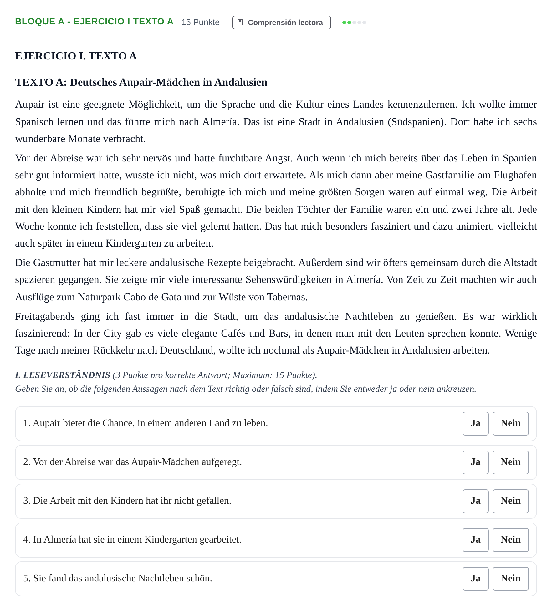 Enunciado: Bloque A - Ejercicio I Texto A · Alemán PAU Andalucía Examen 7 2020