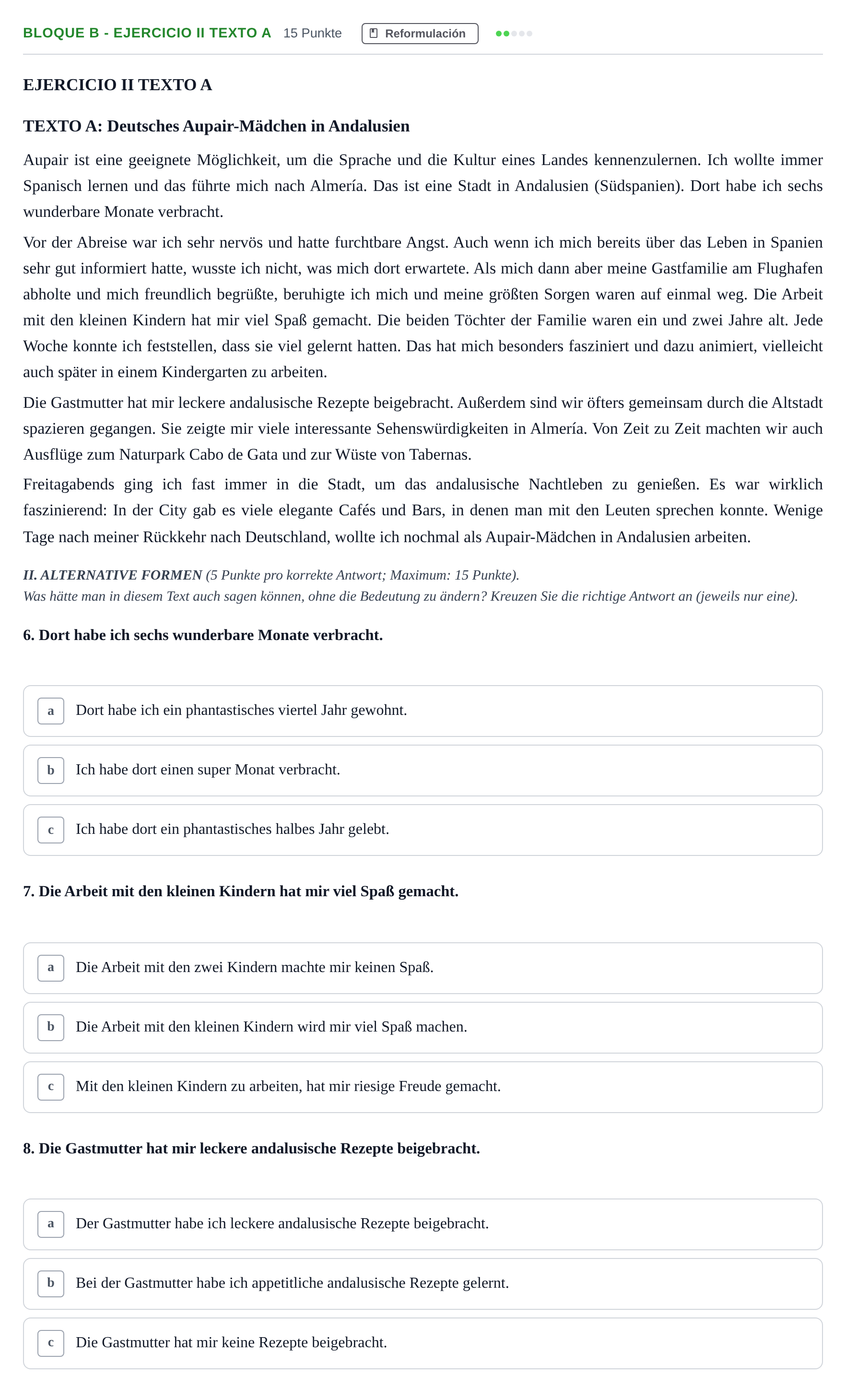 Enunciado: Bloque B - Ejercicio II Texto A · Alemán PAU Andalucía Examen 7 2020