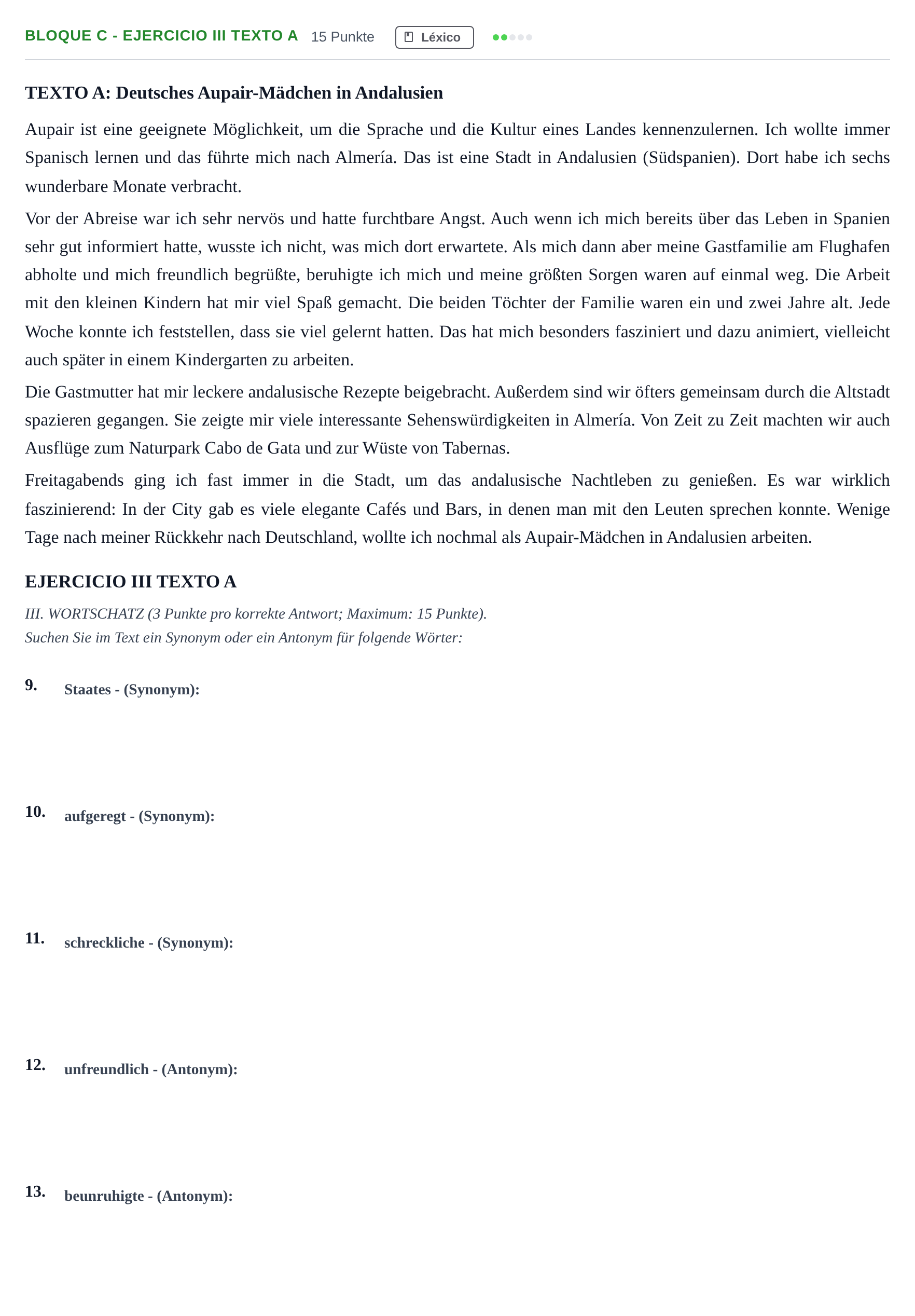 Enunciado: Bloque C - Ejercicio III Texto A · Alemán PAU Andalucía Examen 7 2020