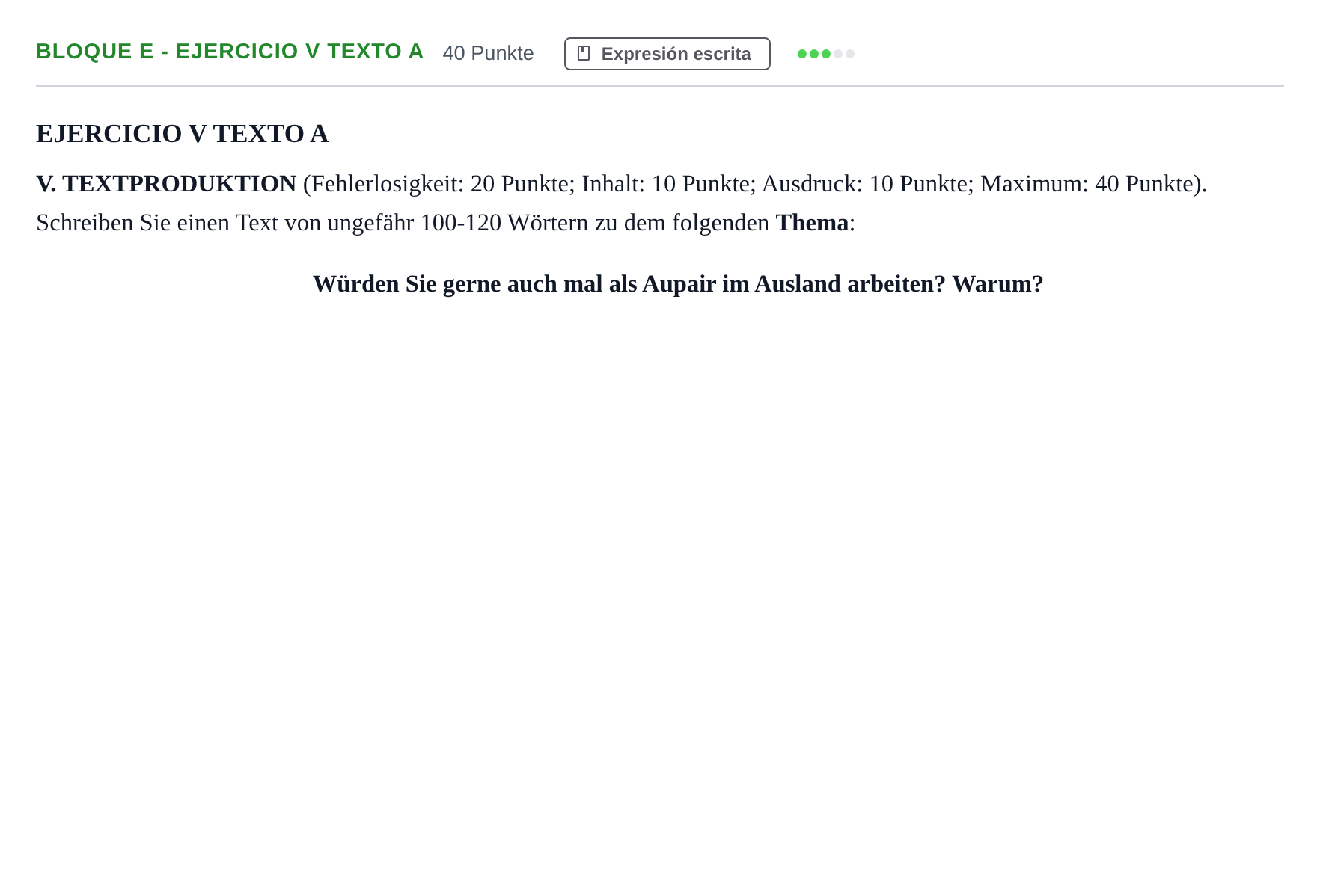 Enunciado: Bloque E - Ejercicio V Texto A · Alemán PAU Andalucía Examen 7 2020