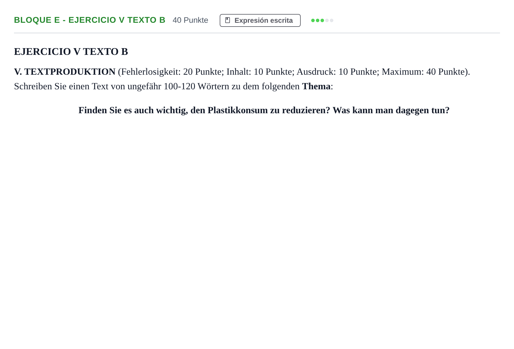Enunciado: Bloque E - Ejercicio V Texto B · Alemán PAU Andalucía Examen 7 2020