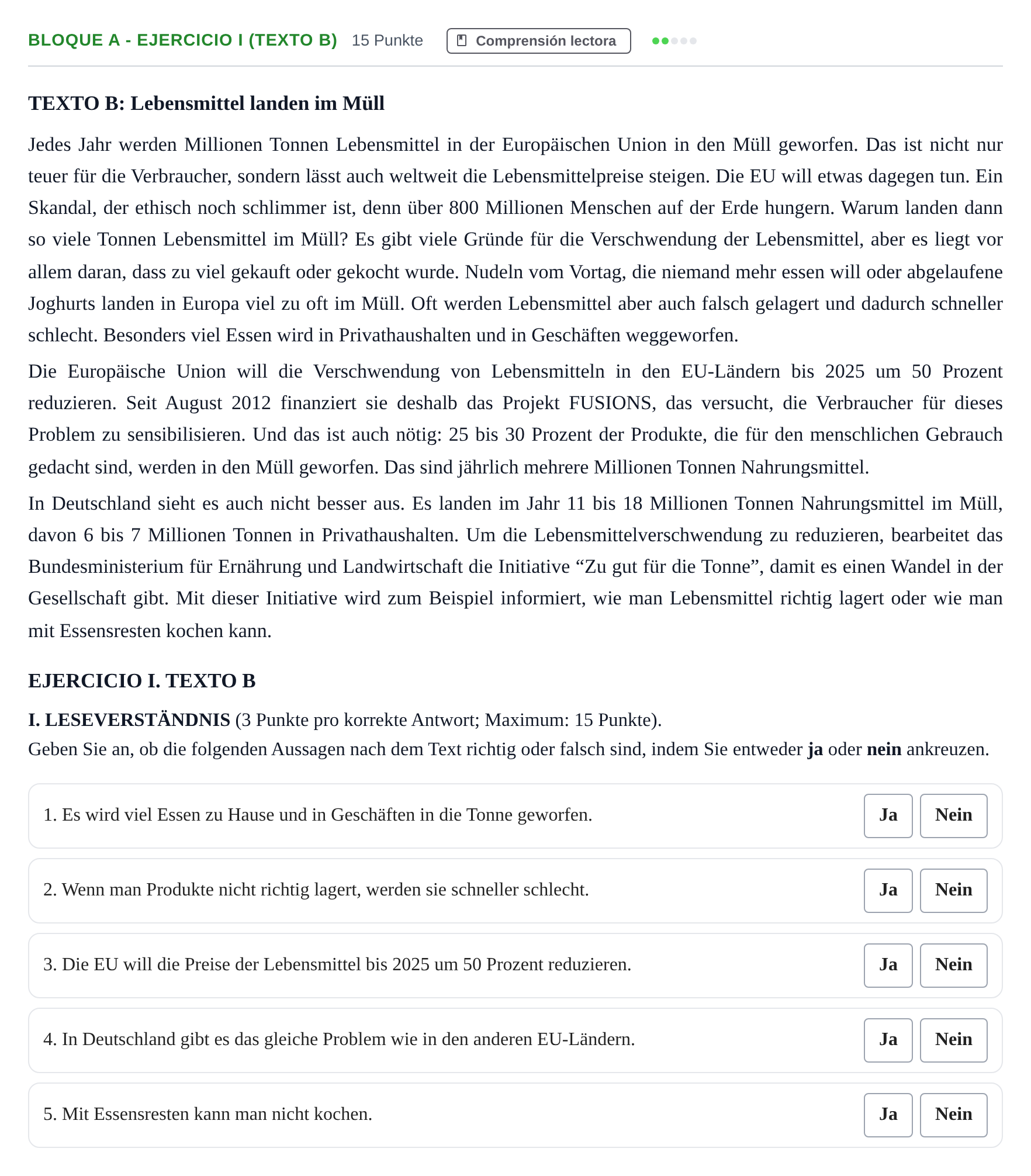 Enunciado: Bloque A - Ejercicio I (Texto B) · Alemán PAU Andalucía Examen 6 2020