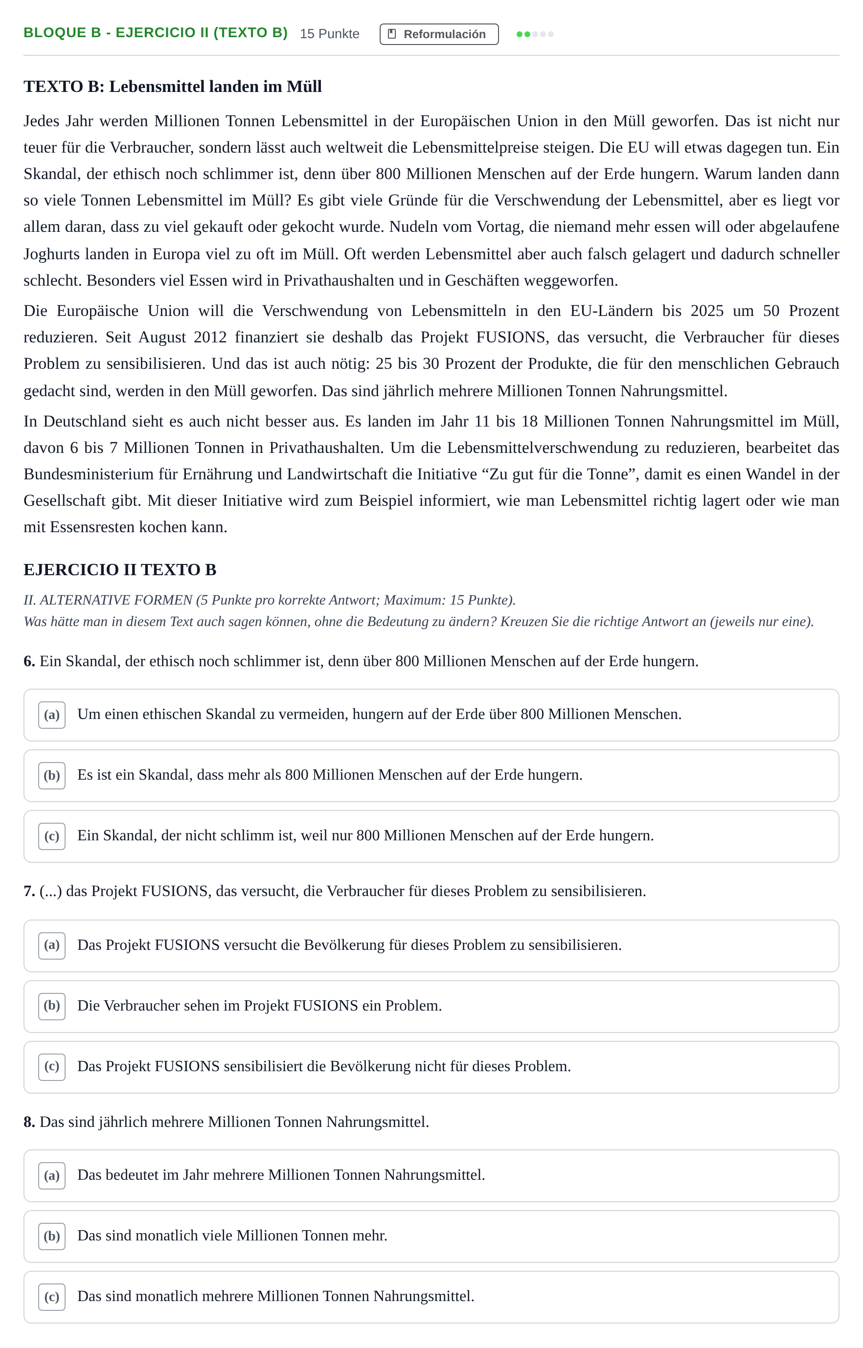 Enunciado: Bloque B - Ejercicio II (Texto B) · Alemán PAU Andalucía Examen 6 2020
