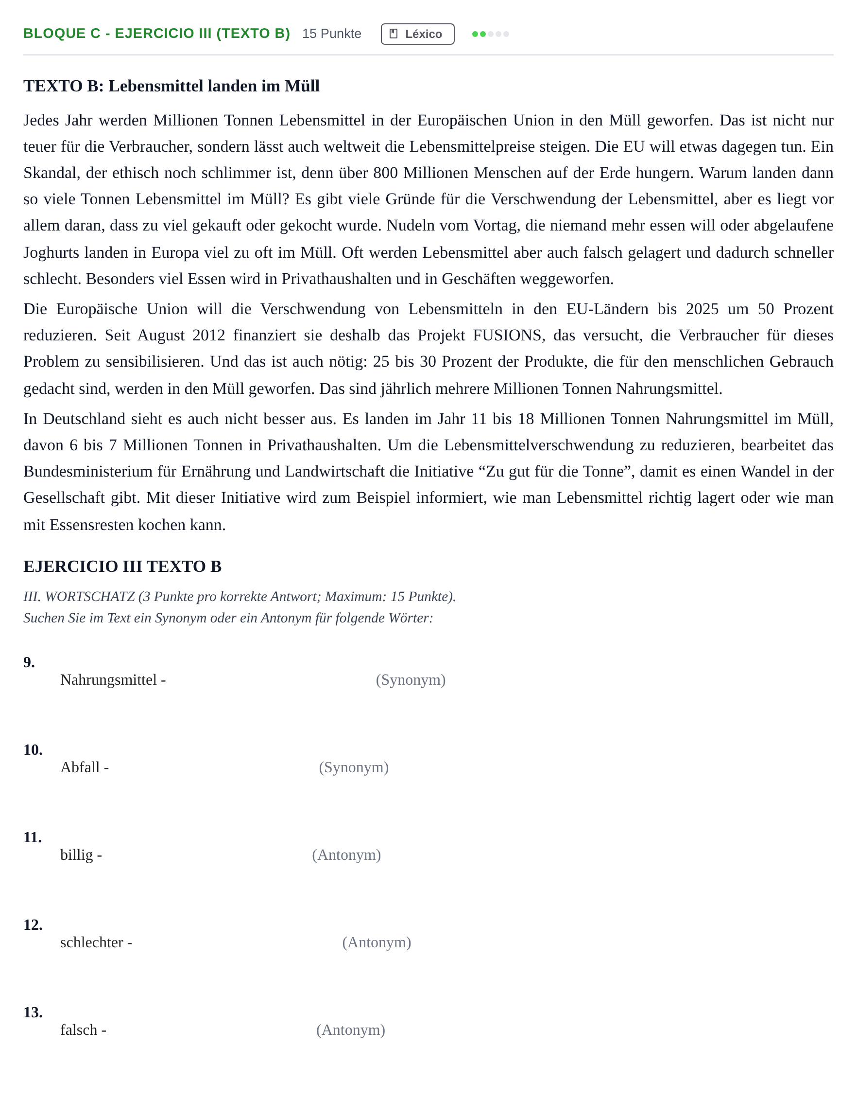 Enunciado: Bloque C - Ejercicio III (Texto B) · Alemán PAU Andalucía Examen 6 2020