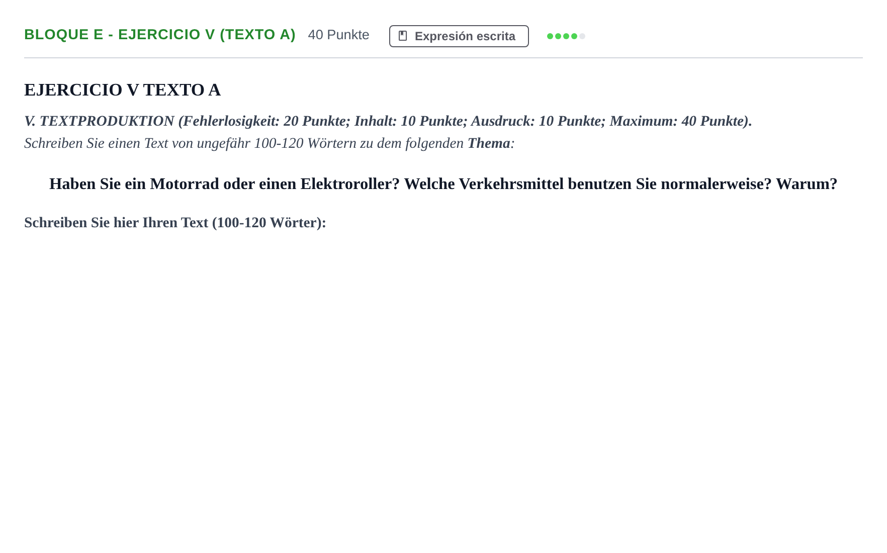 Enunciado: Bloque E - Ejercicio V (Texto A) · Alemán PAU Andalucía Examen 6 2020
