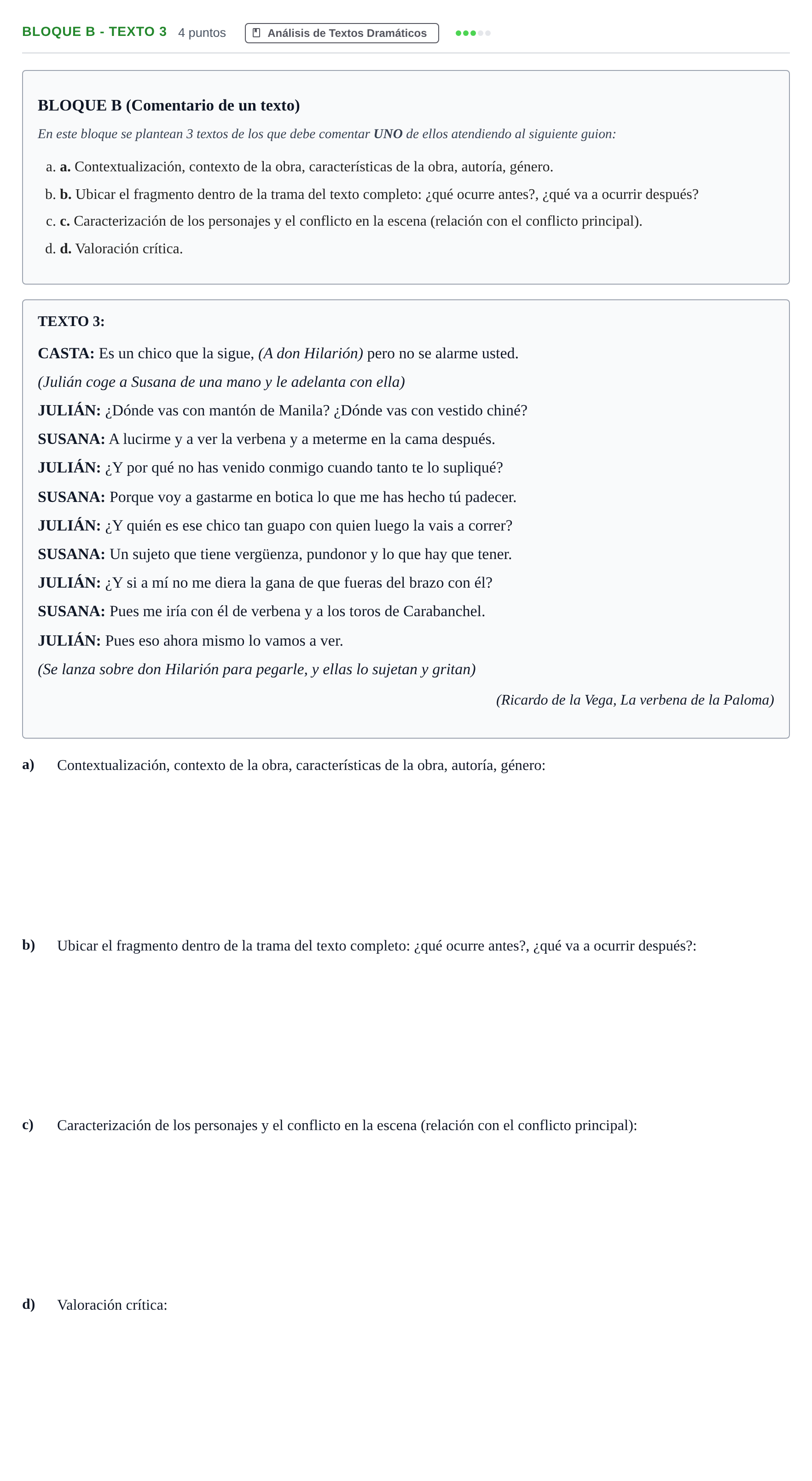 Enunciado: Bloque B - Texto 3 · Artes Escénicas PAU Andalucía Examen F 2020