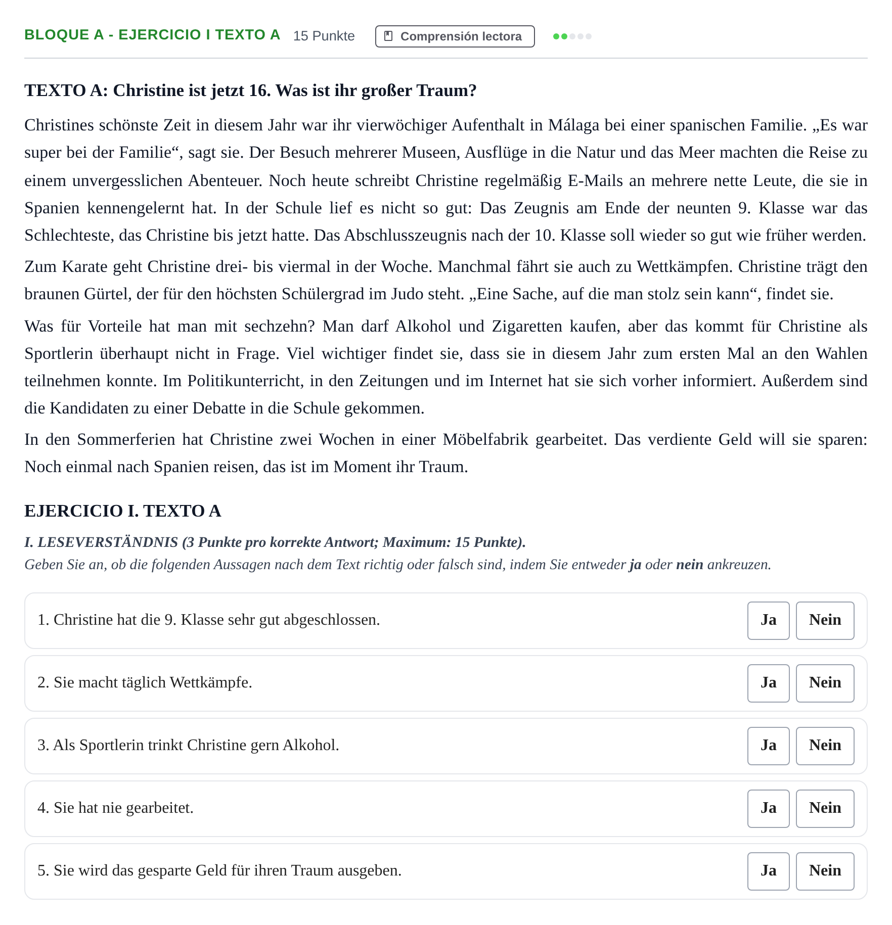 Enunciado: Bloque A - Ejercicio I Texto A · Alemán PAU Andalucía Examen 8 2020
