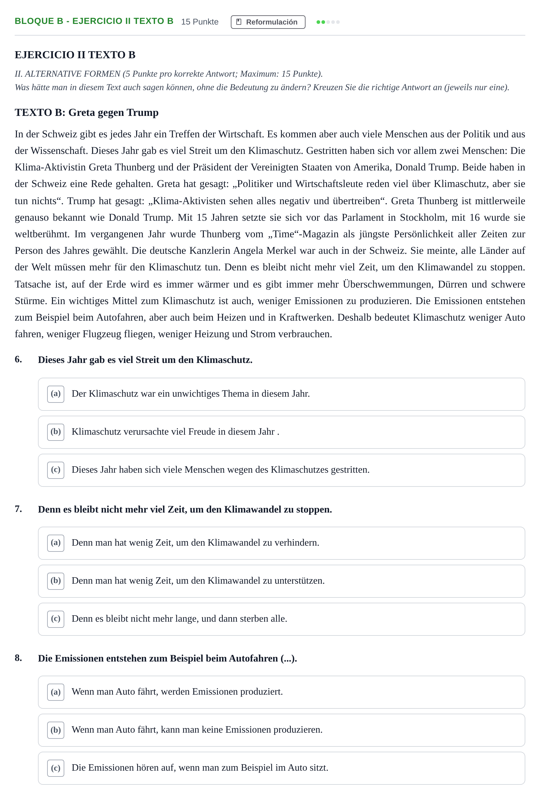Enunciado: Bloque B - Ejercicio II Texto B · Alemán PAU Andalucía Examen 8 2020