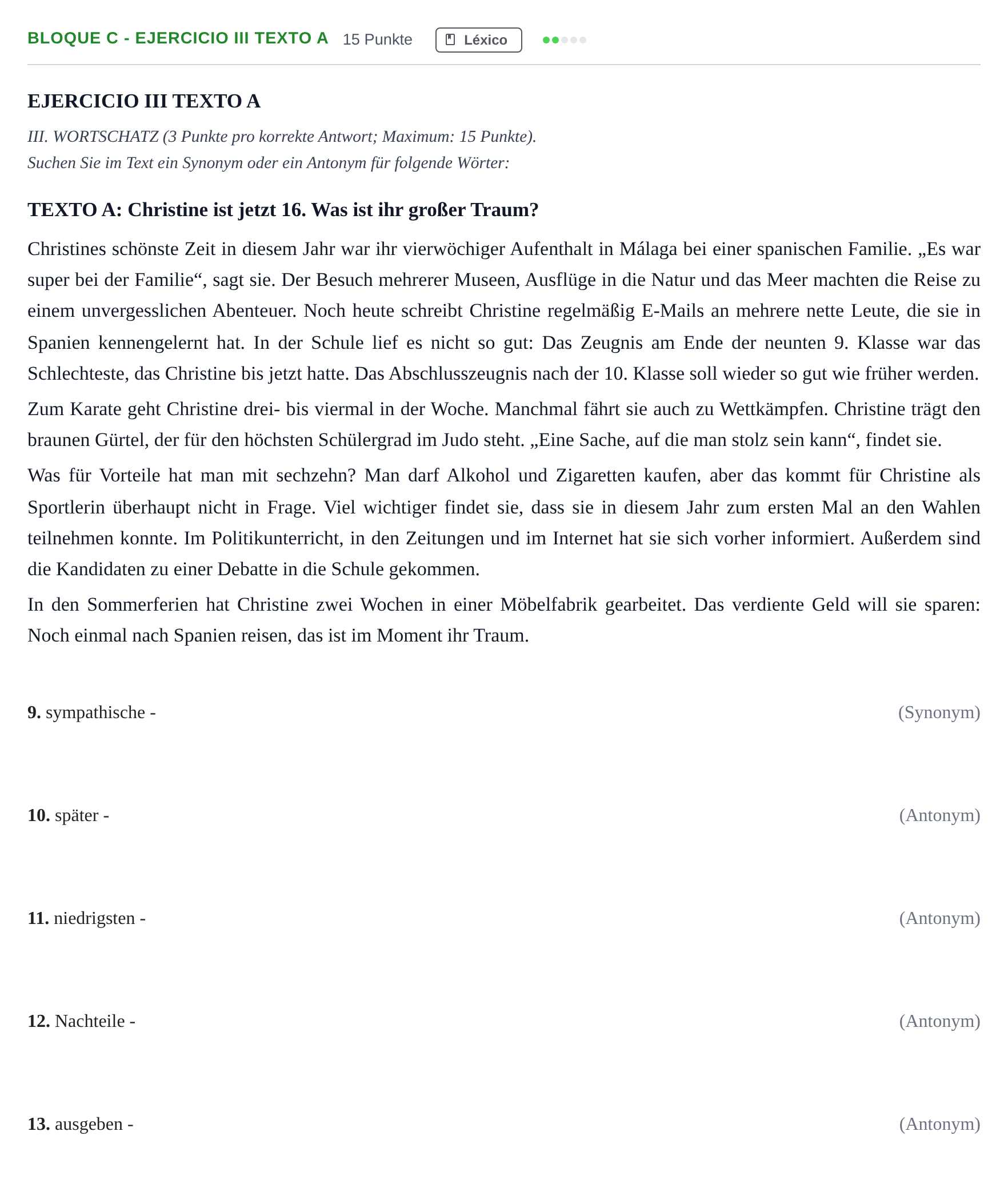 Enunciado: Bloque C - Ejercicio III Texto A · Alemán PAU Andalucía Examen 8 2020