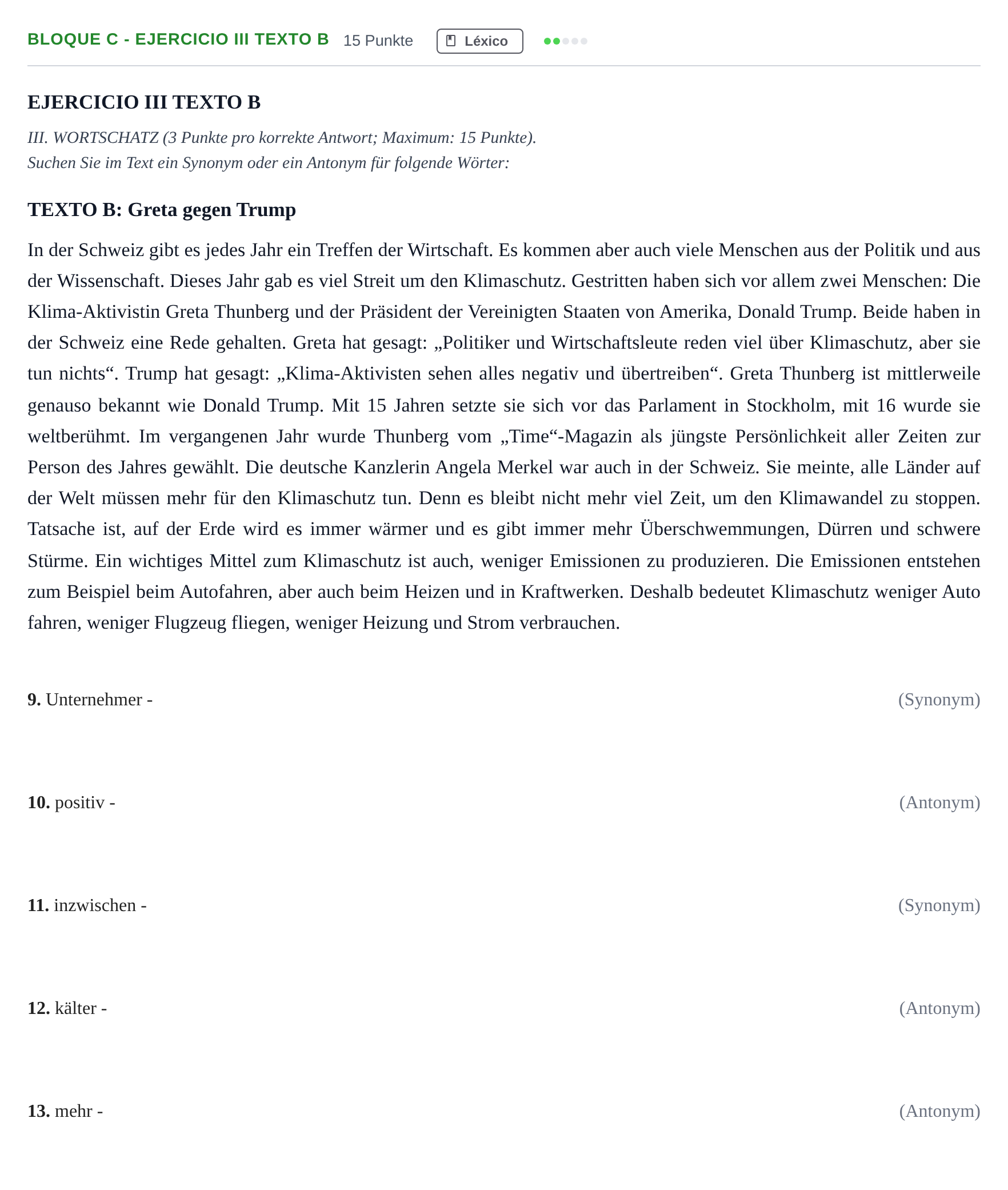 Enunciado: Bloque C - Ejercicio III Texto B · Alemán PAU Andalucía Examen 8 2020