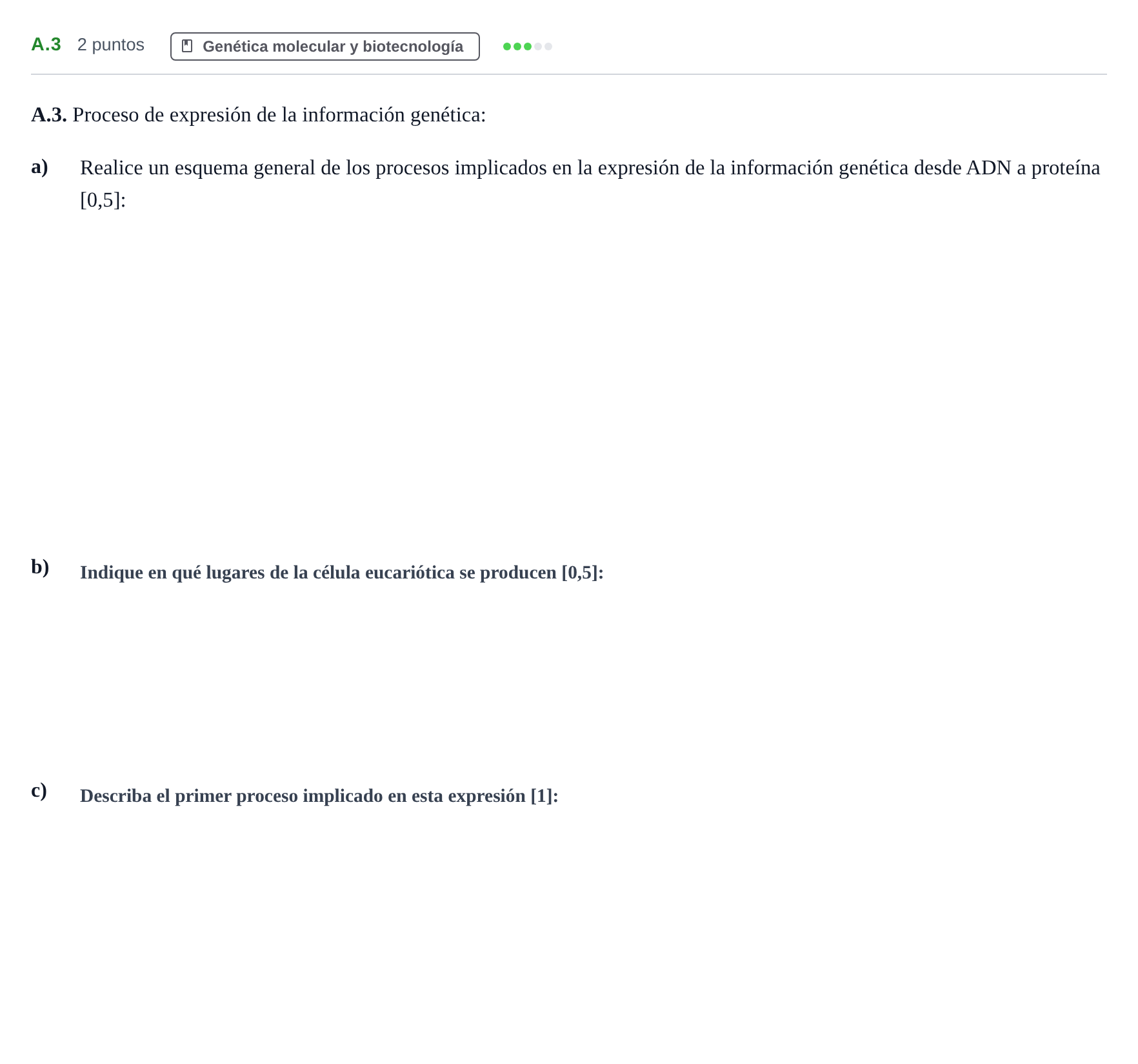 Enunciado: Ejercicio A.3 · Biología PAU Andalucía Examen 2 2020