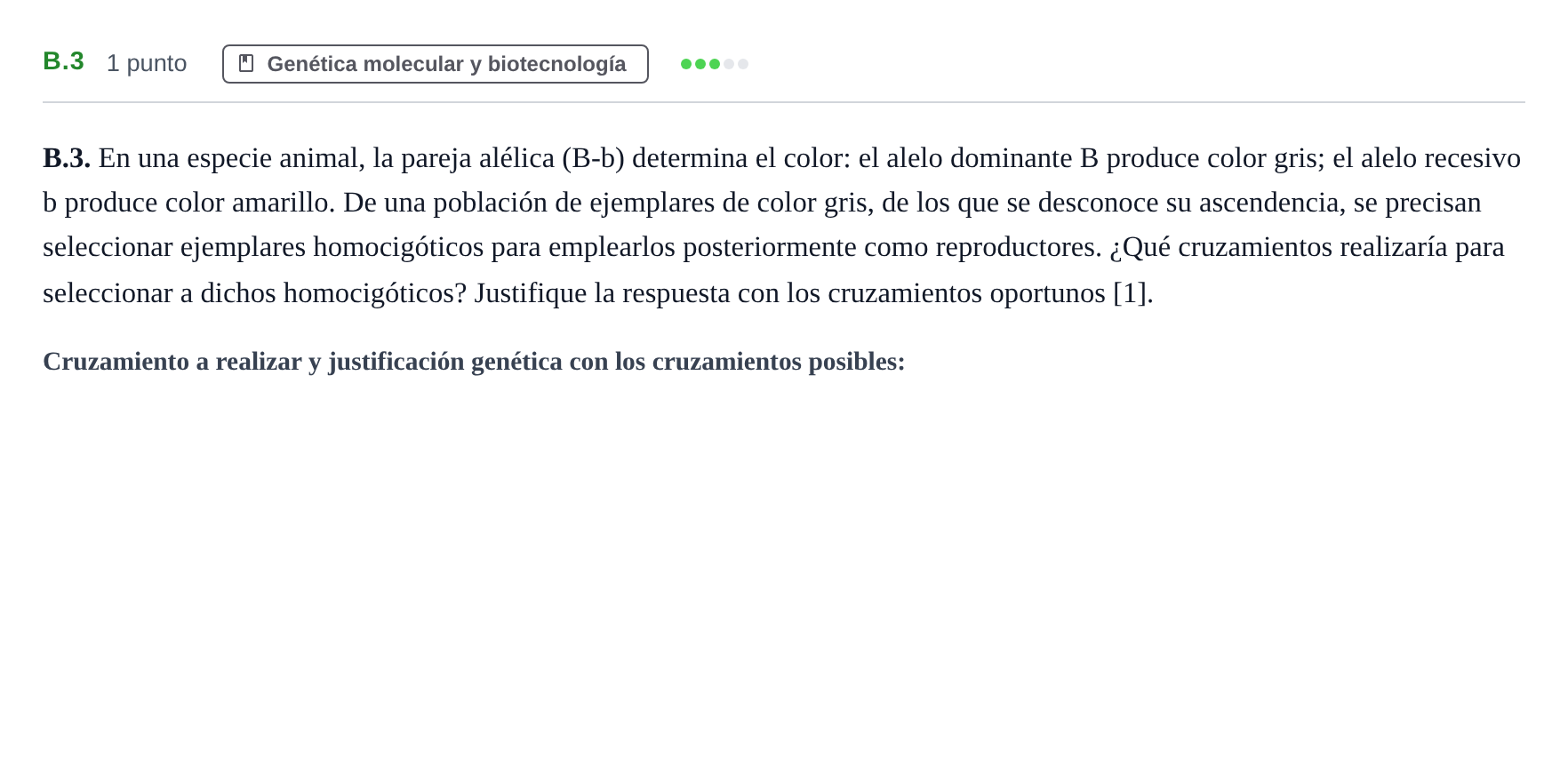 Enunciado: Ejercicio B.3 · Biología PAU Andalucía Examen 2 2020