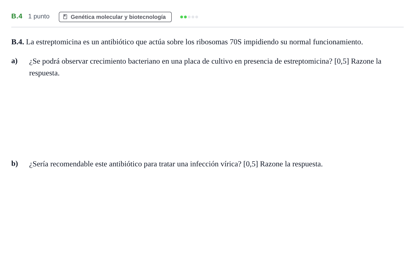 Enunciado: Ejercicio B.4 · Biología PAU Andalucía Examen 2 2020
