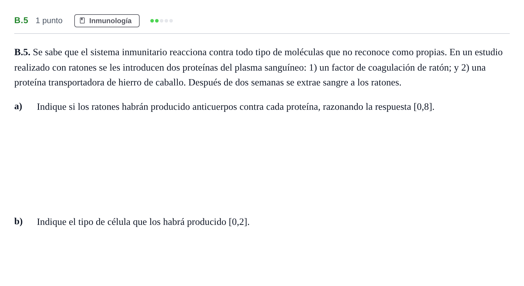 Enunciado: Ejercicio B.5 · Biología PAU Andalucía Examen 2 2020