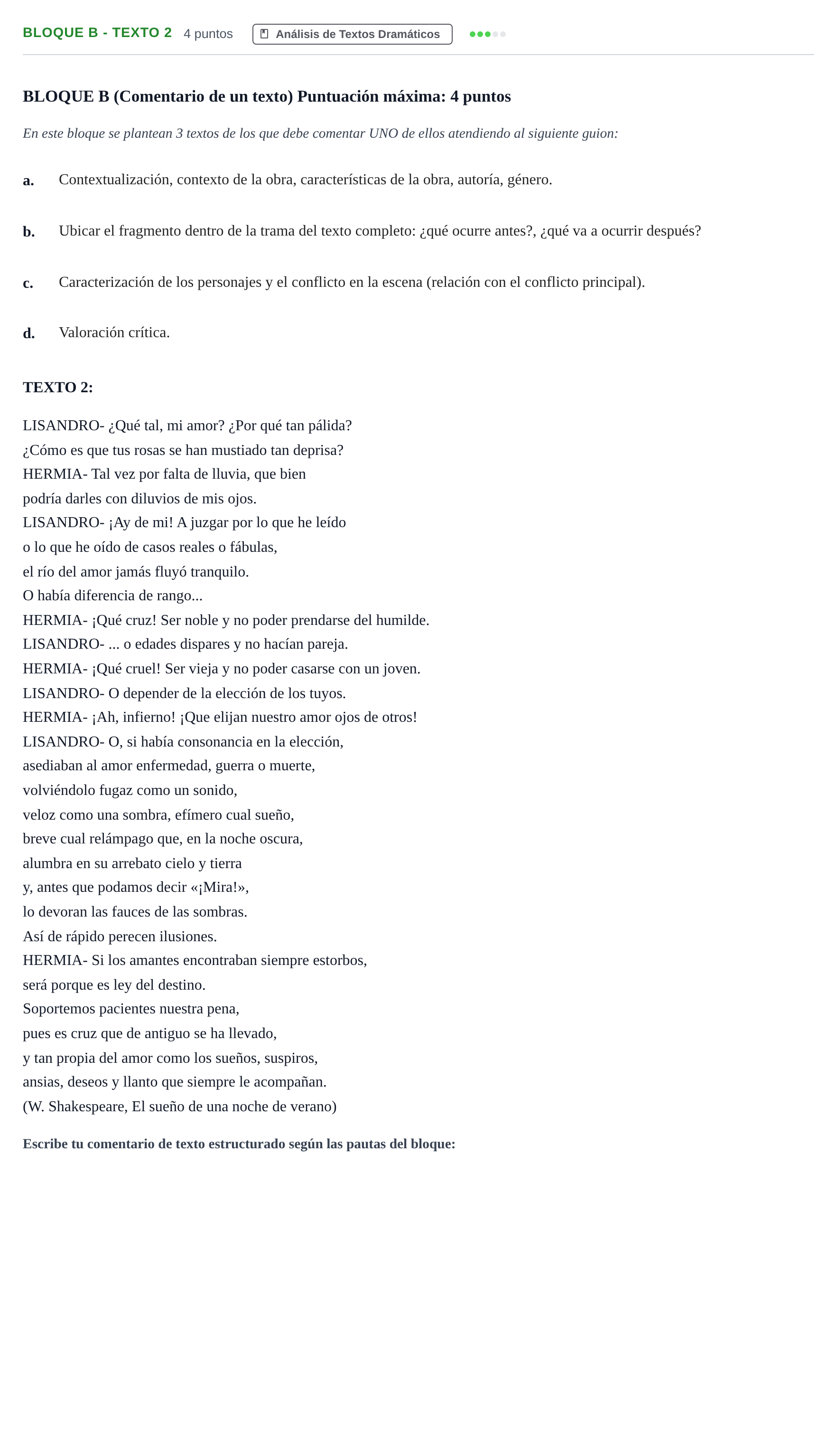 Enunciado: Bloque B - Texto 2 · Artes Escénicas PAU Andalucía Examen E 2020