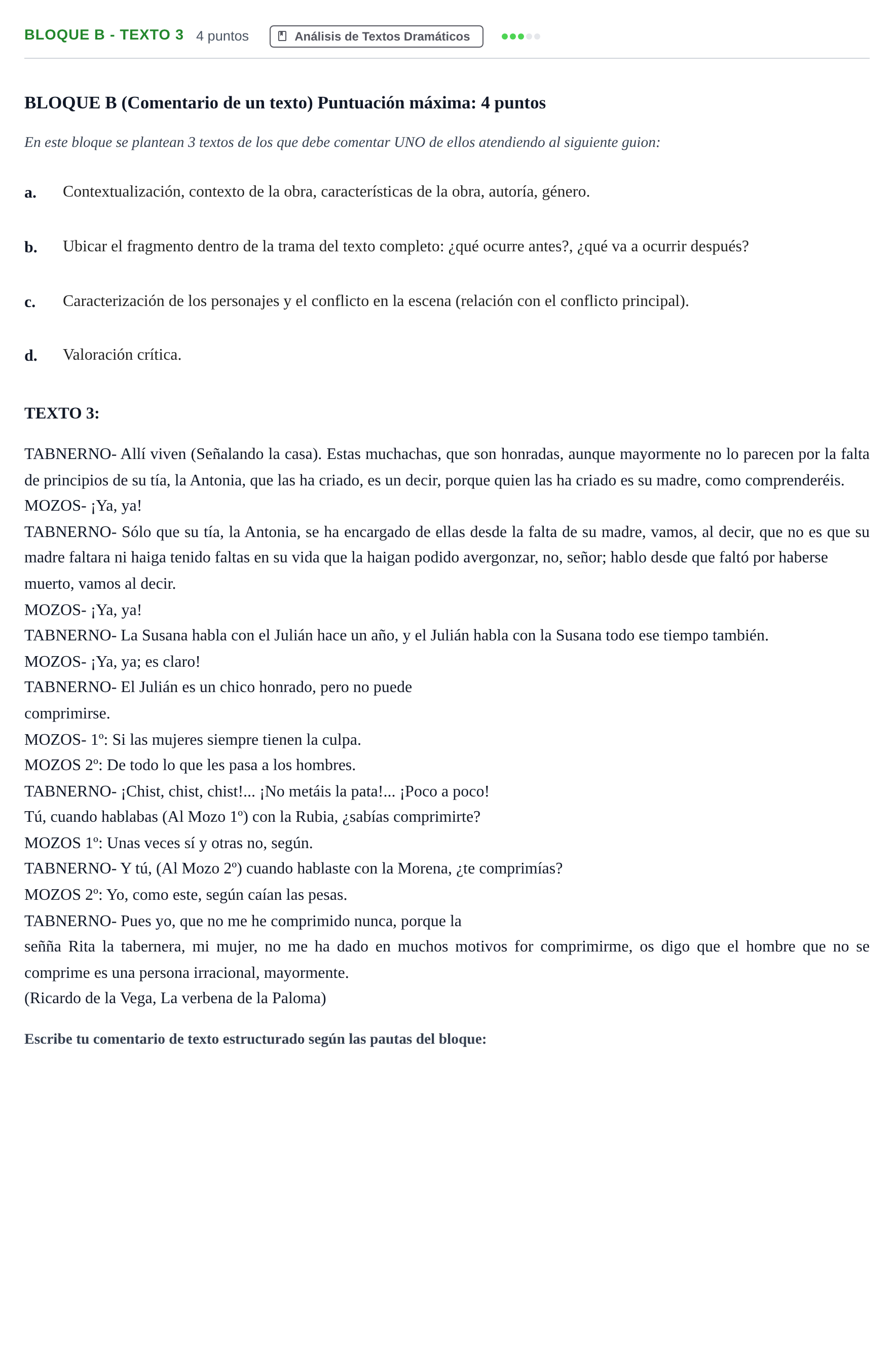 Enunciado: Bloque B - Texto 3 · Artes Escénicas PAU Andalucía Examen E 2020