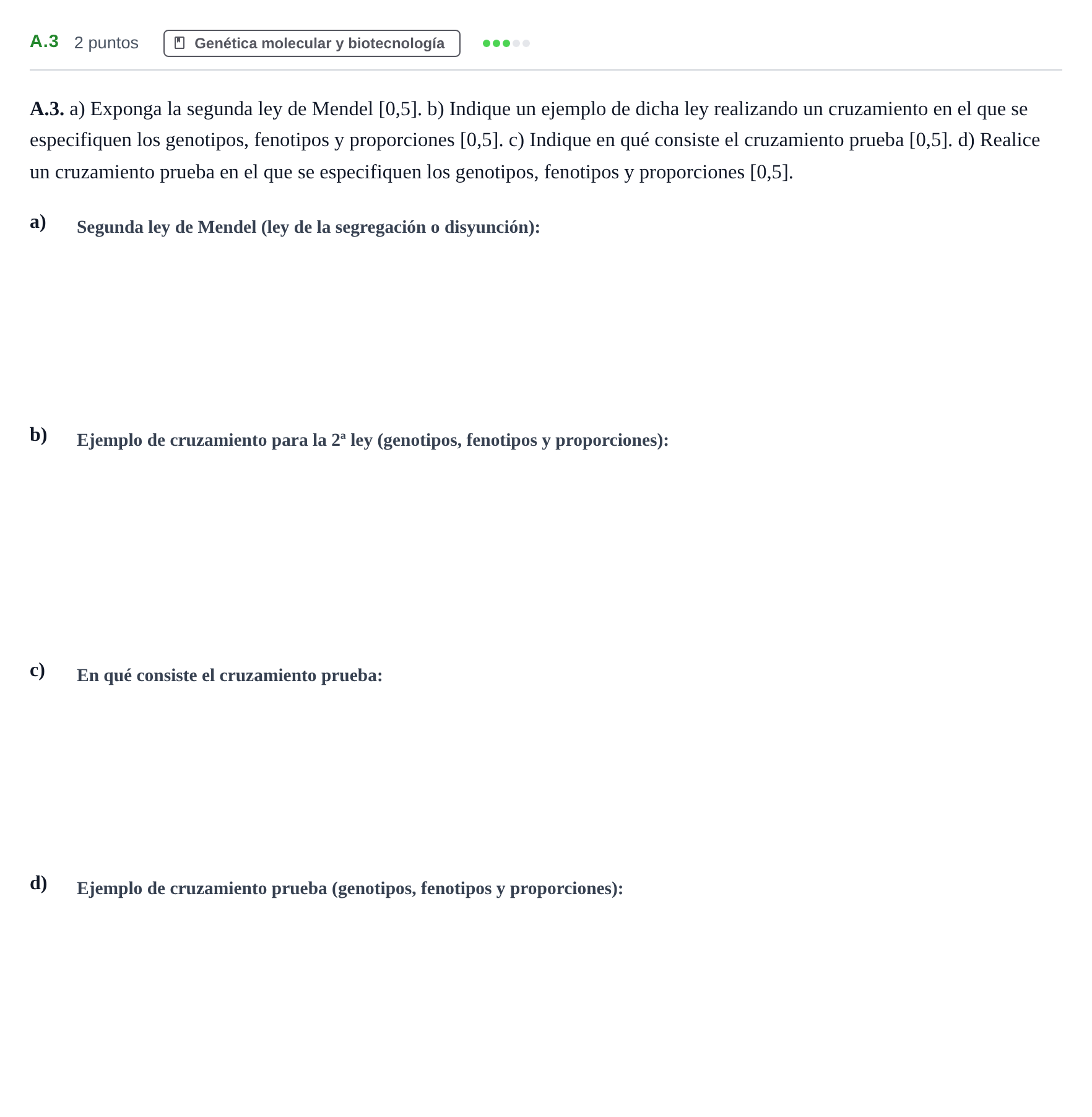 Enunciado: Ejercicio A.3 · Biología PAU Andalucía Examen 1 2020