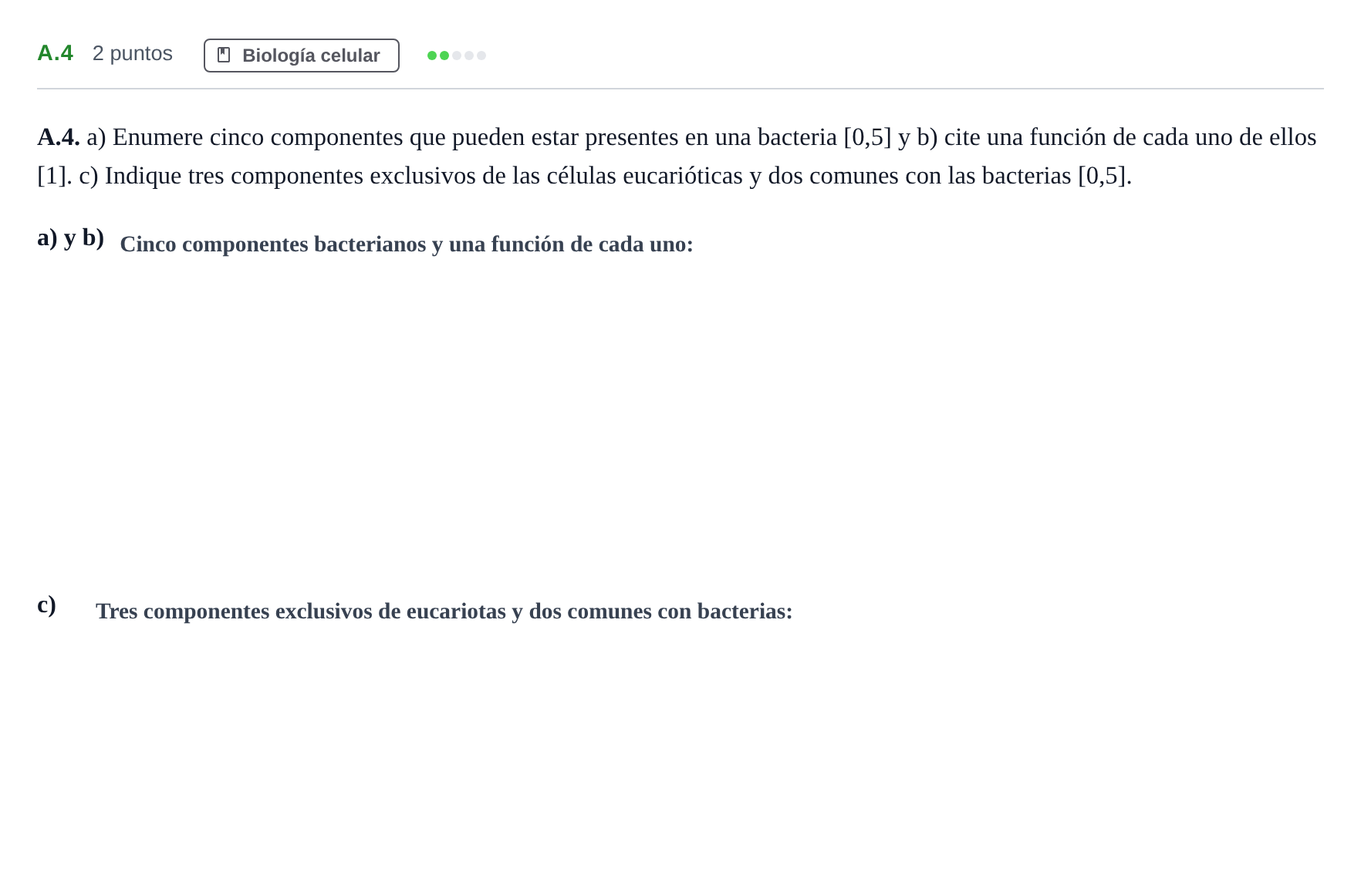 Enunciado: Ejercicio A.4 · Biología PAU Andalucía Examen 1 2020