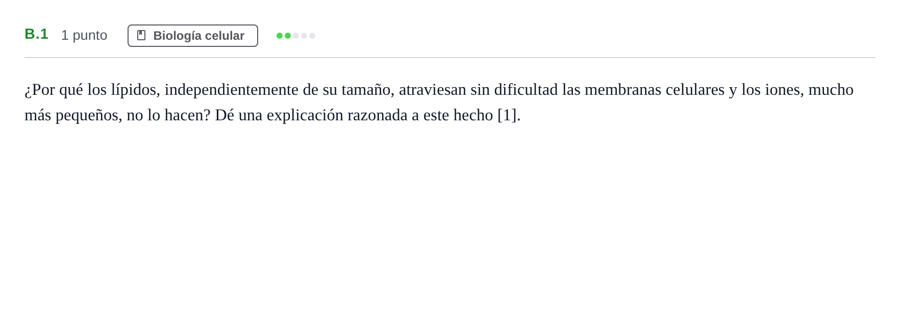 Enunciado: Ejercicio B.1 · Biología PAU Andalucía Examen 1 2020