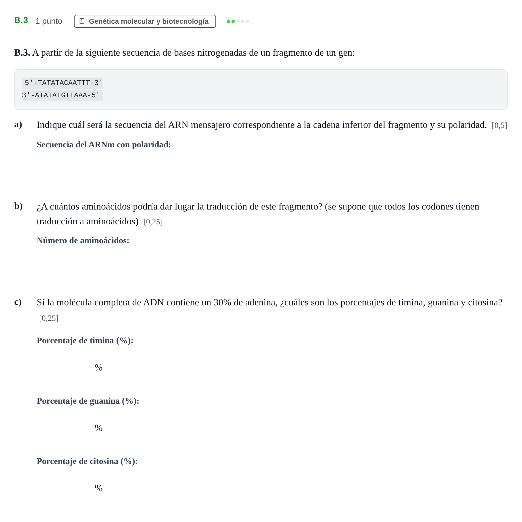 Enunciado: Ejercicio B.3 · Biología PAU Andalucía Examen 1 2020