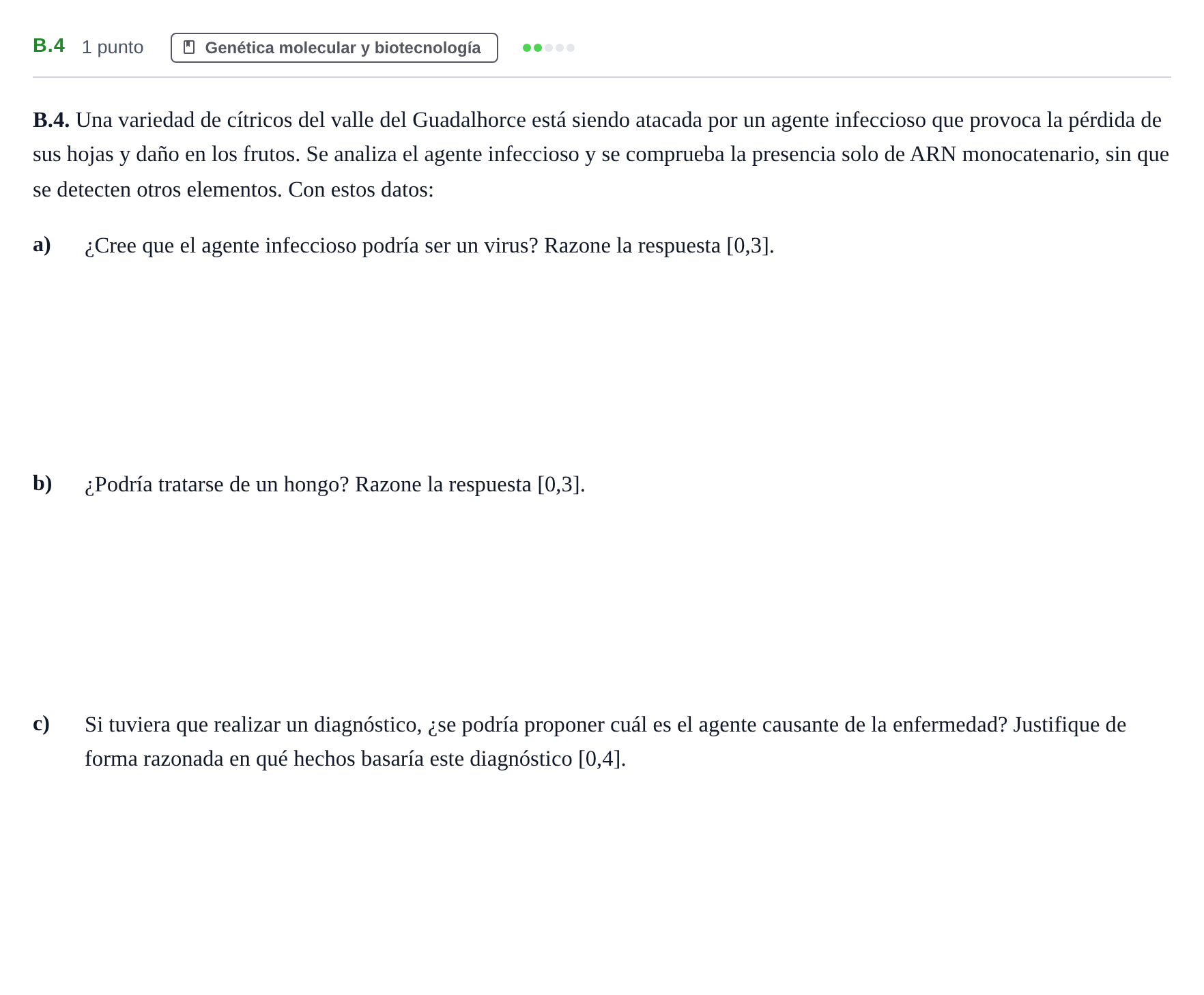 Enunciado: Ejercicio B.4 · Biología PAU Andalucía Examen 1 2020