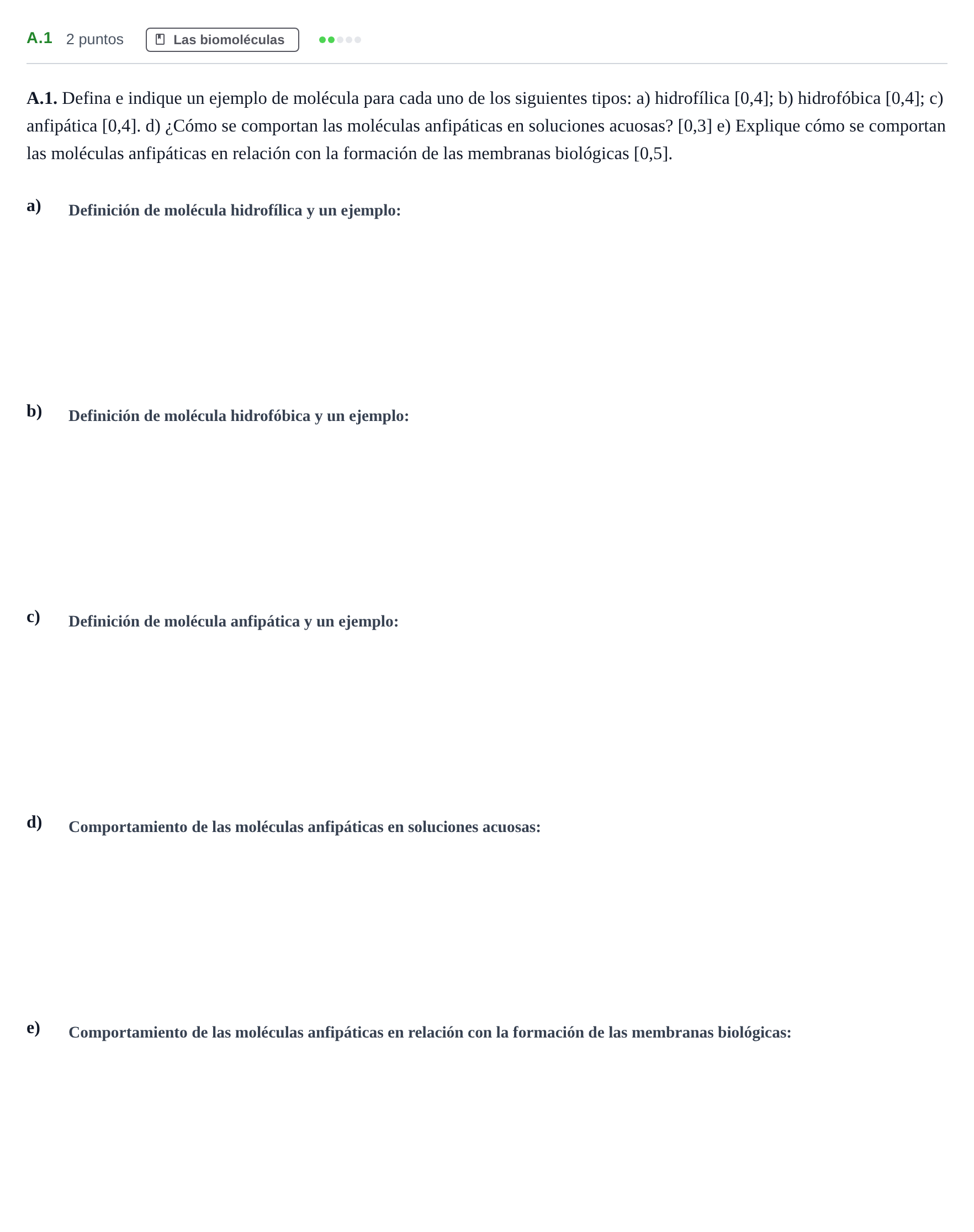 Enunciado: Ejercicio A.1 · Biología PAU Andalucía Examen 3 2020