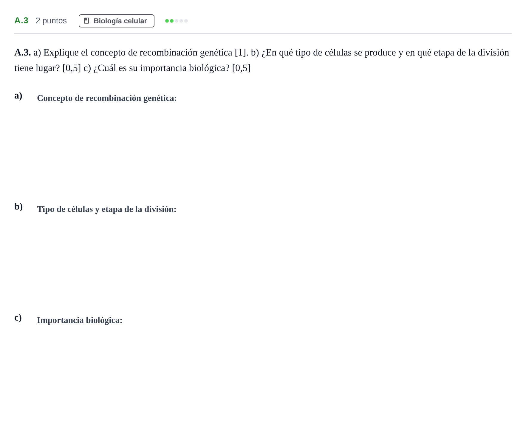 Enunciado: Ejercicio A.3 · Biología PAU Andalucía Examen 3 2020