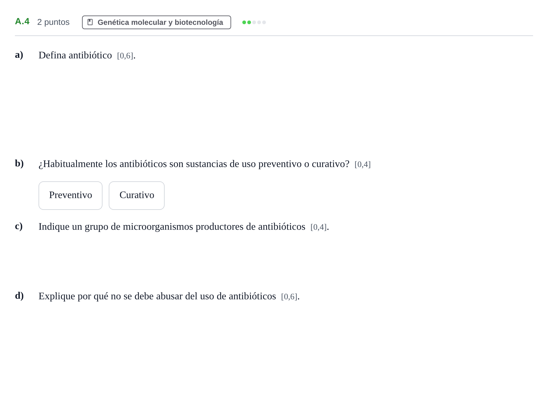 Enunciado: Ejercicio A.4 · Biología PAU Andalucía Examen 3 2020