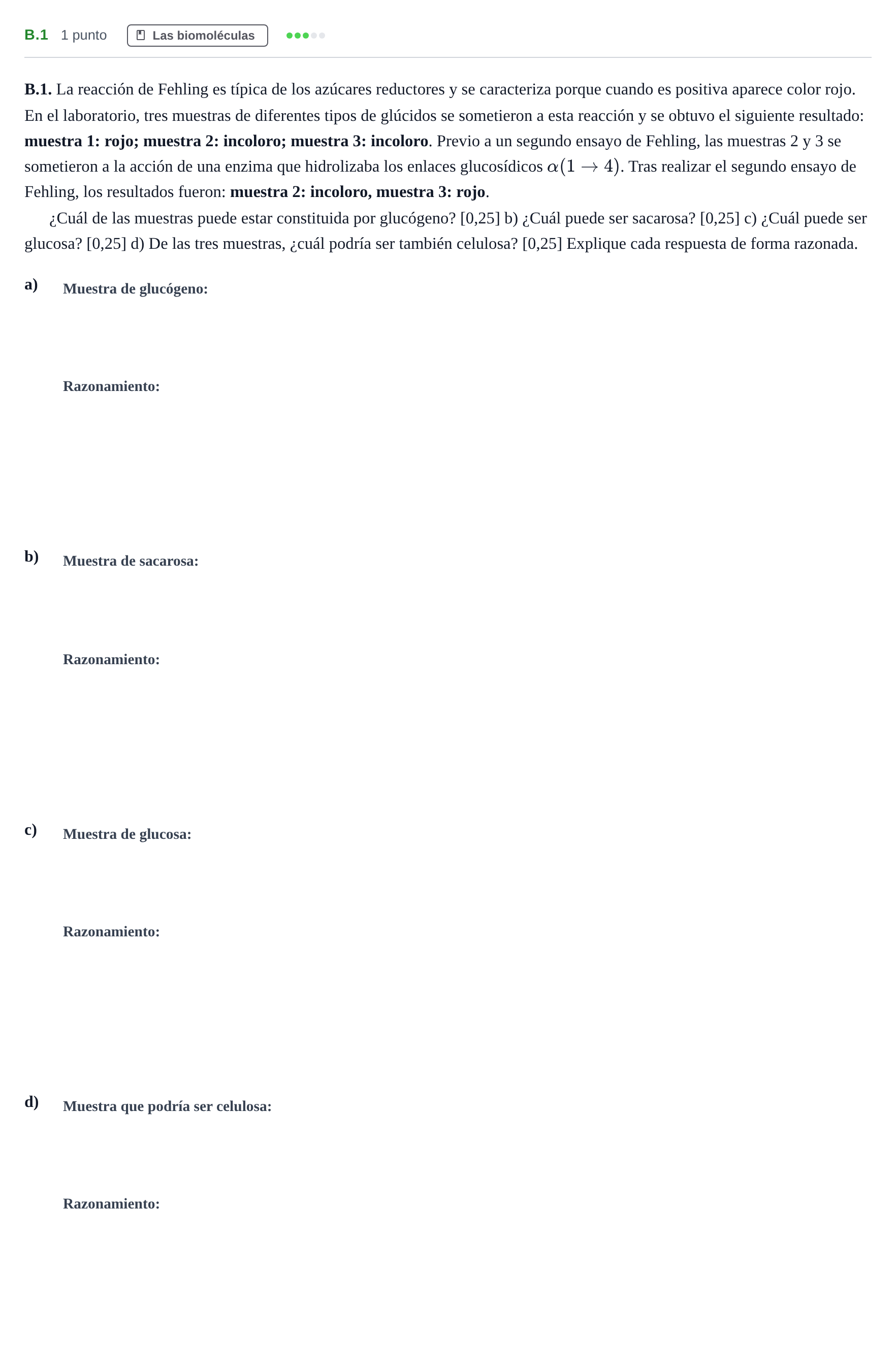 Enunciado: Ejercicio B.1 · Biología PAU Andalucía Examen 3 2020