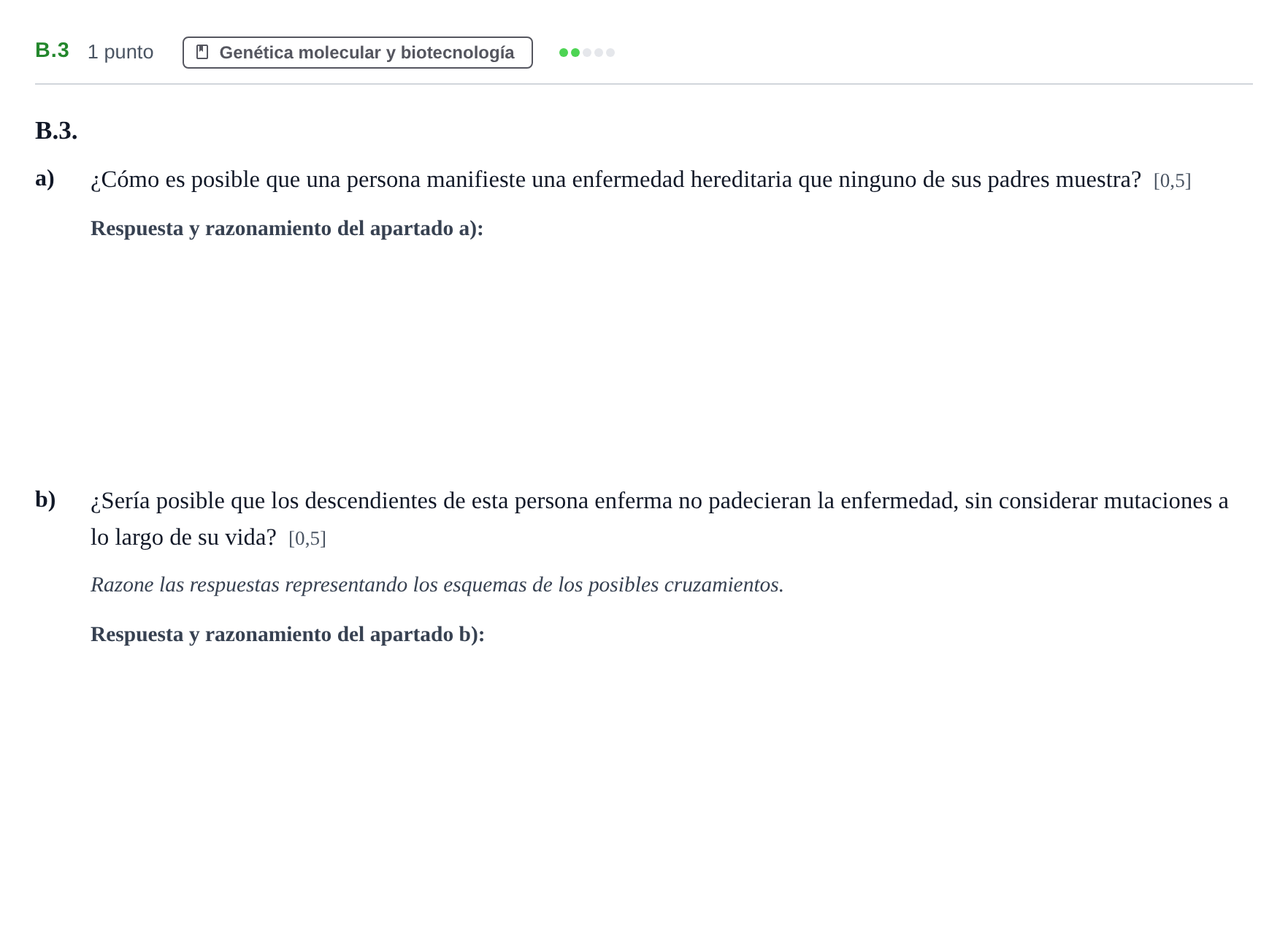 Enunciado: Ejercicio B.3 · Biología PAU Andalucía Examen 3 2020