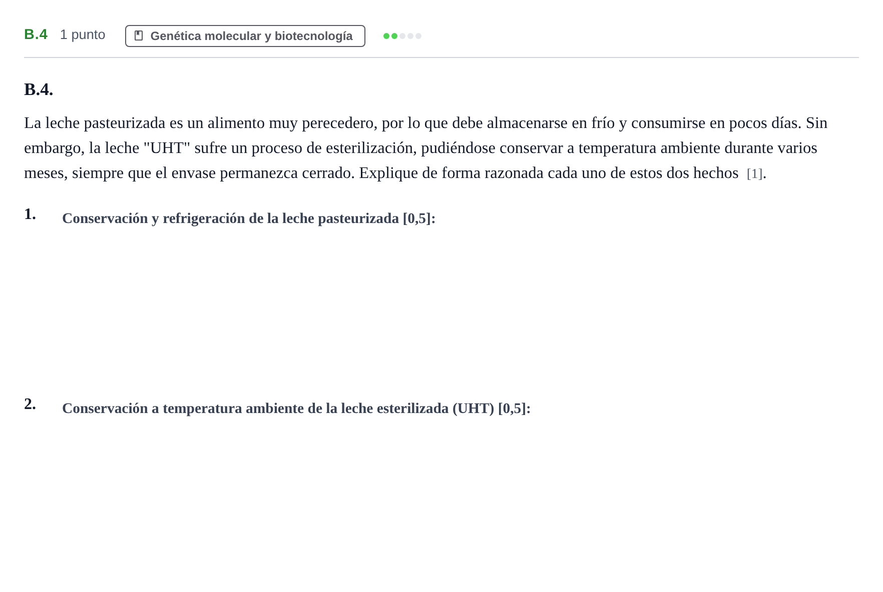 Enunciado: Ejercicio B.4 · Biología PAU Andalucía Examen 3 2020