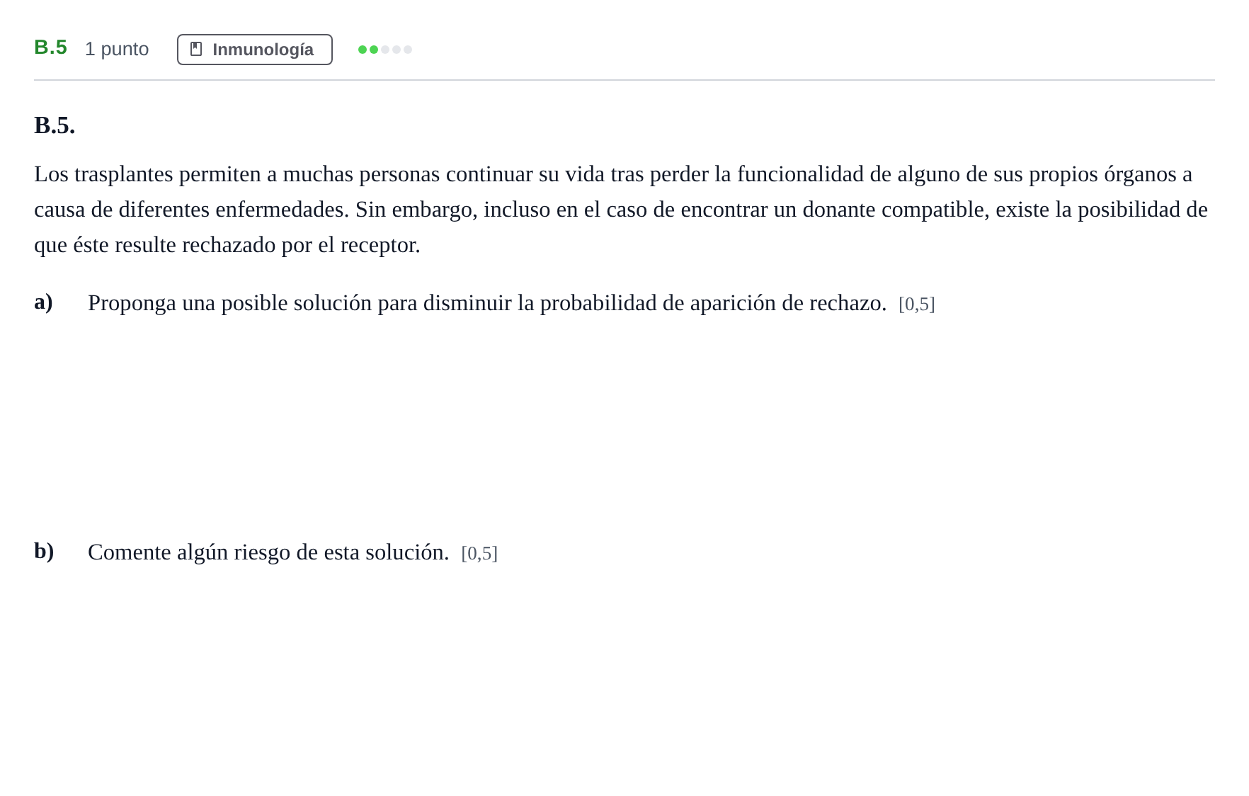 Enunciado: Ejercicio B.5 · Biología PAU Andalucía Examen 3 2020