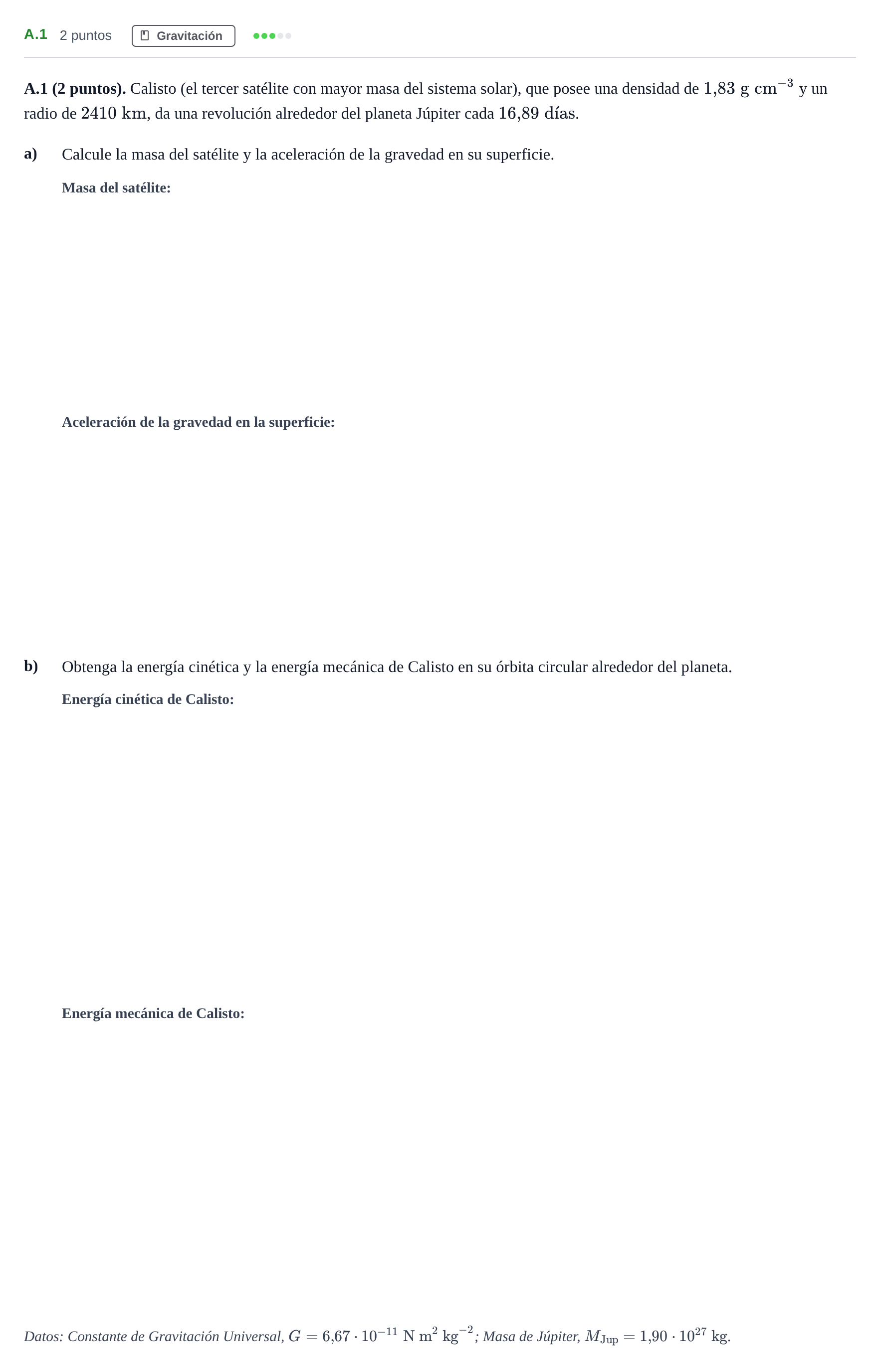 Enunciado: Ejercicio A.1 · Física PAU Madrid Extraordinaria 2020