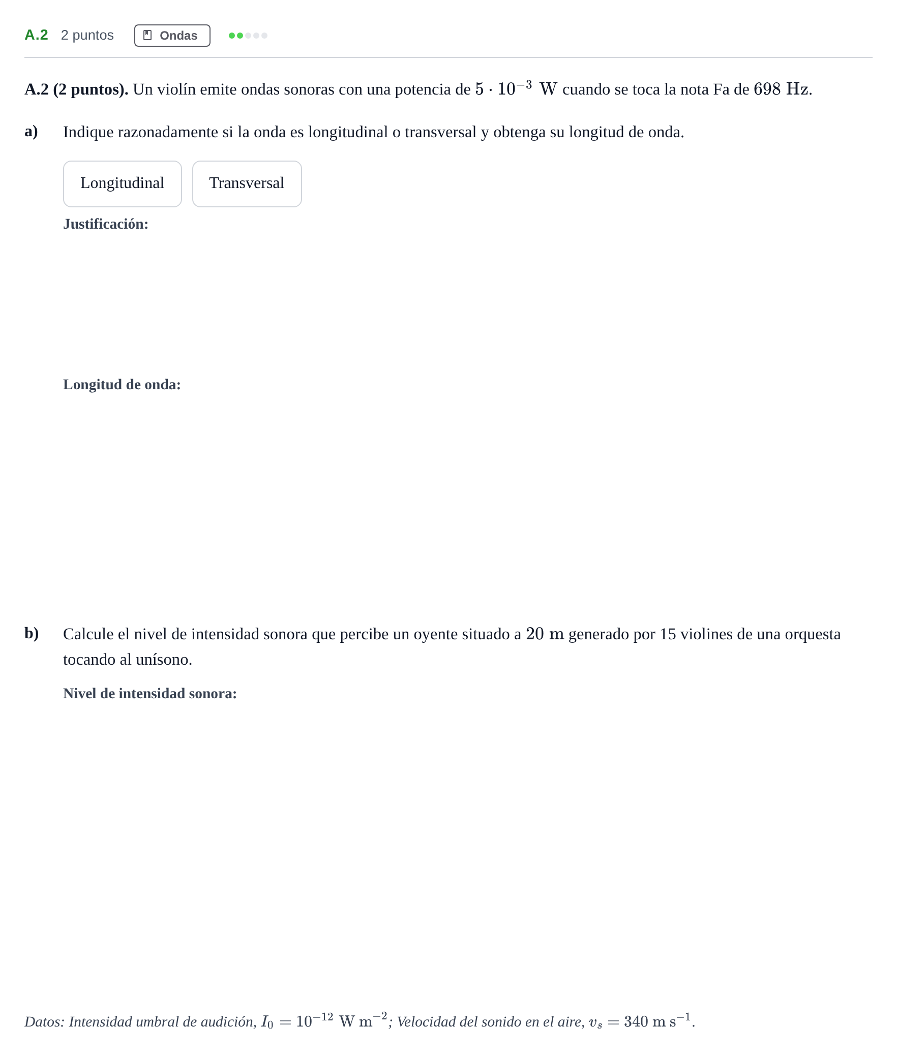 Enunciado: Ejercicio A.2 · Física PAU Madrid Extraordinaria 2020
