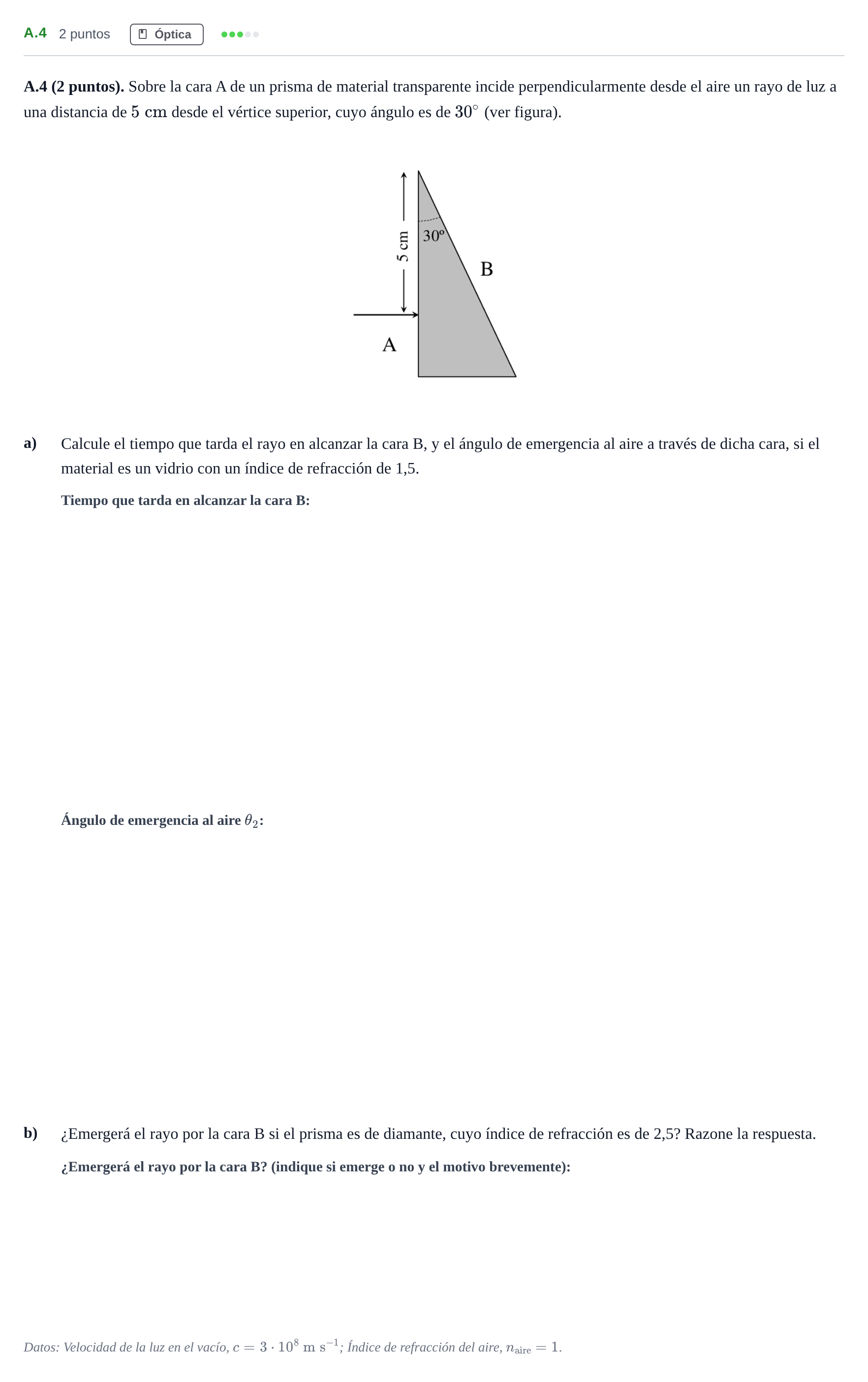 Enunciado: Ejercicio A.4 · Física PAU Madrid Extraordinaria 2020