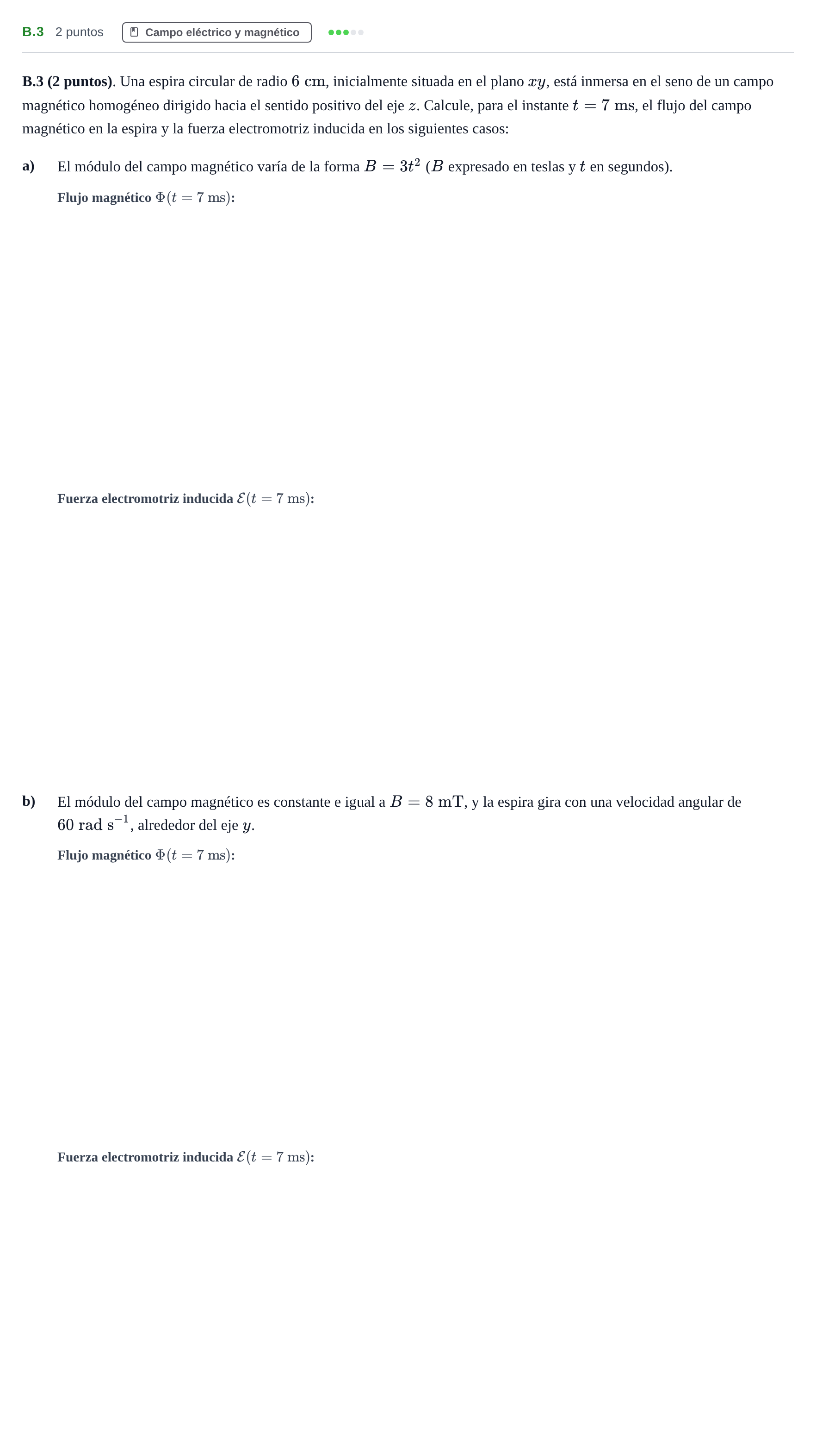 Enunciado: Ejercicio B.3 · Física PAU Madrid Extraordinaria 2020