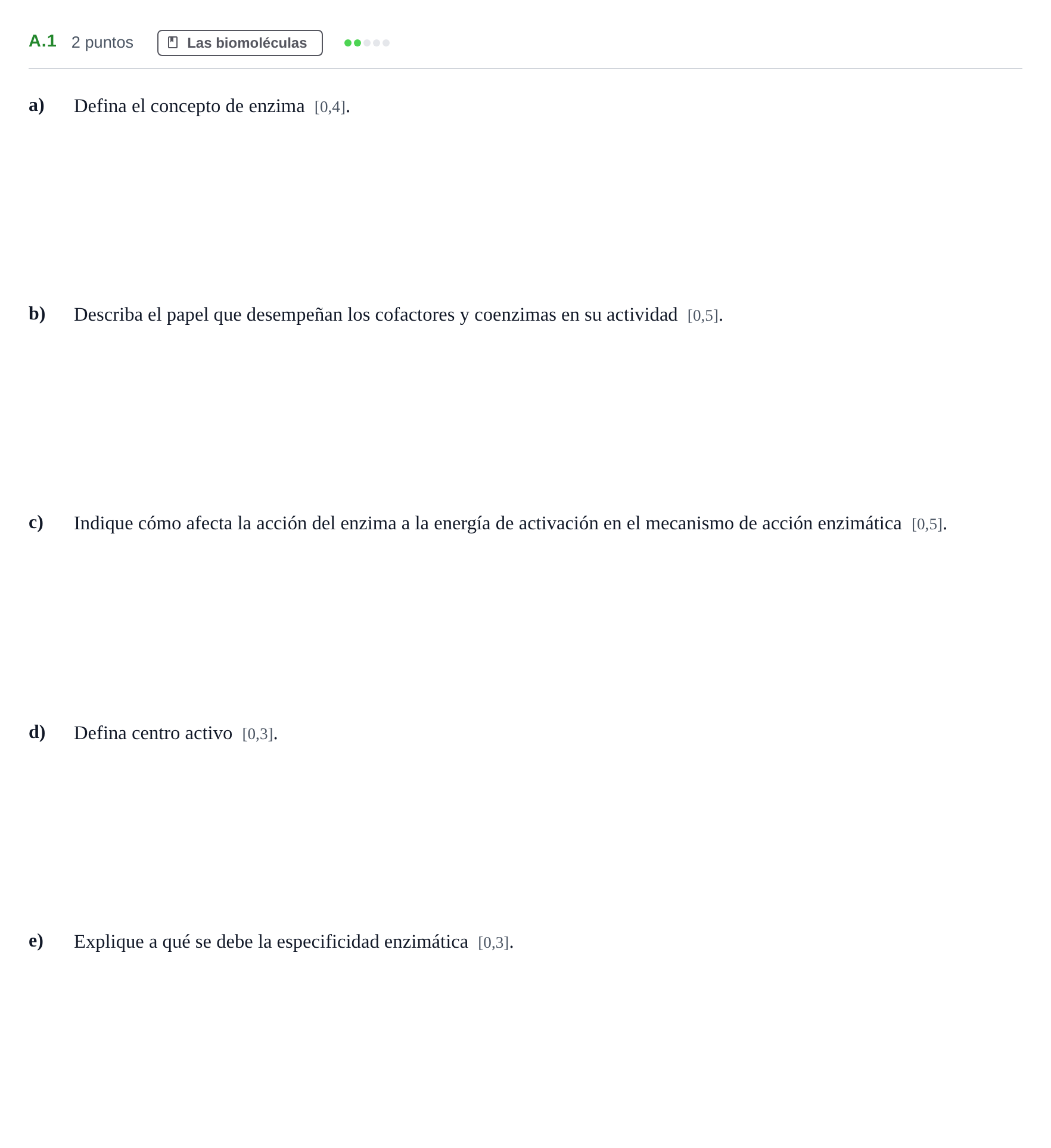 Enunciado: Ejercicio A.1 · Biología PAU Andalucía Examen 4 2020