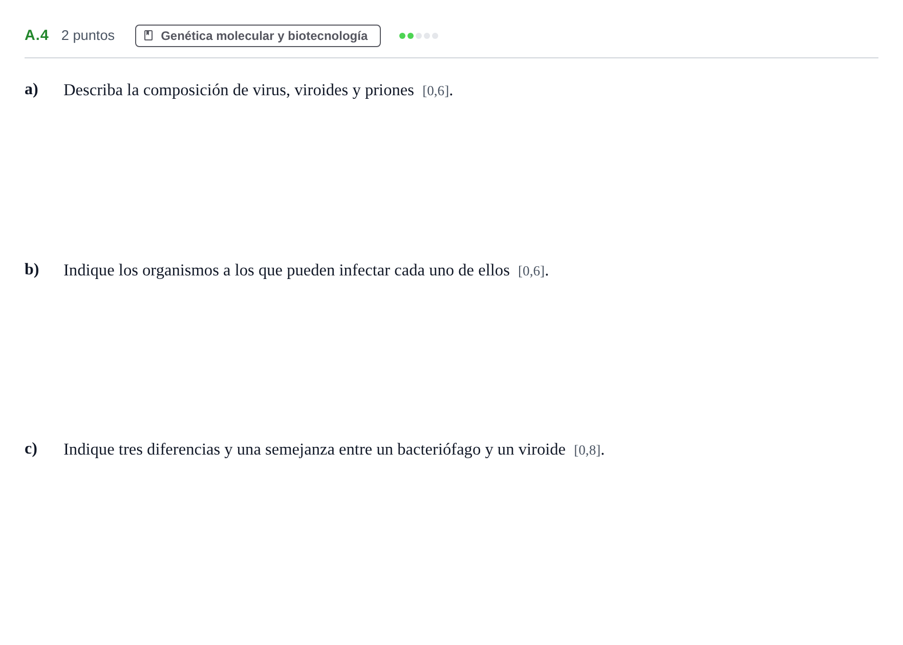 Enunciado: Ejercicio A.4 · Biología PAU Andalucía Examen 4 2020