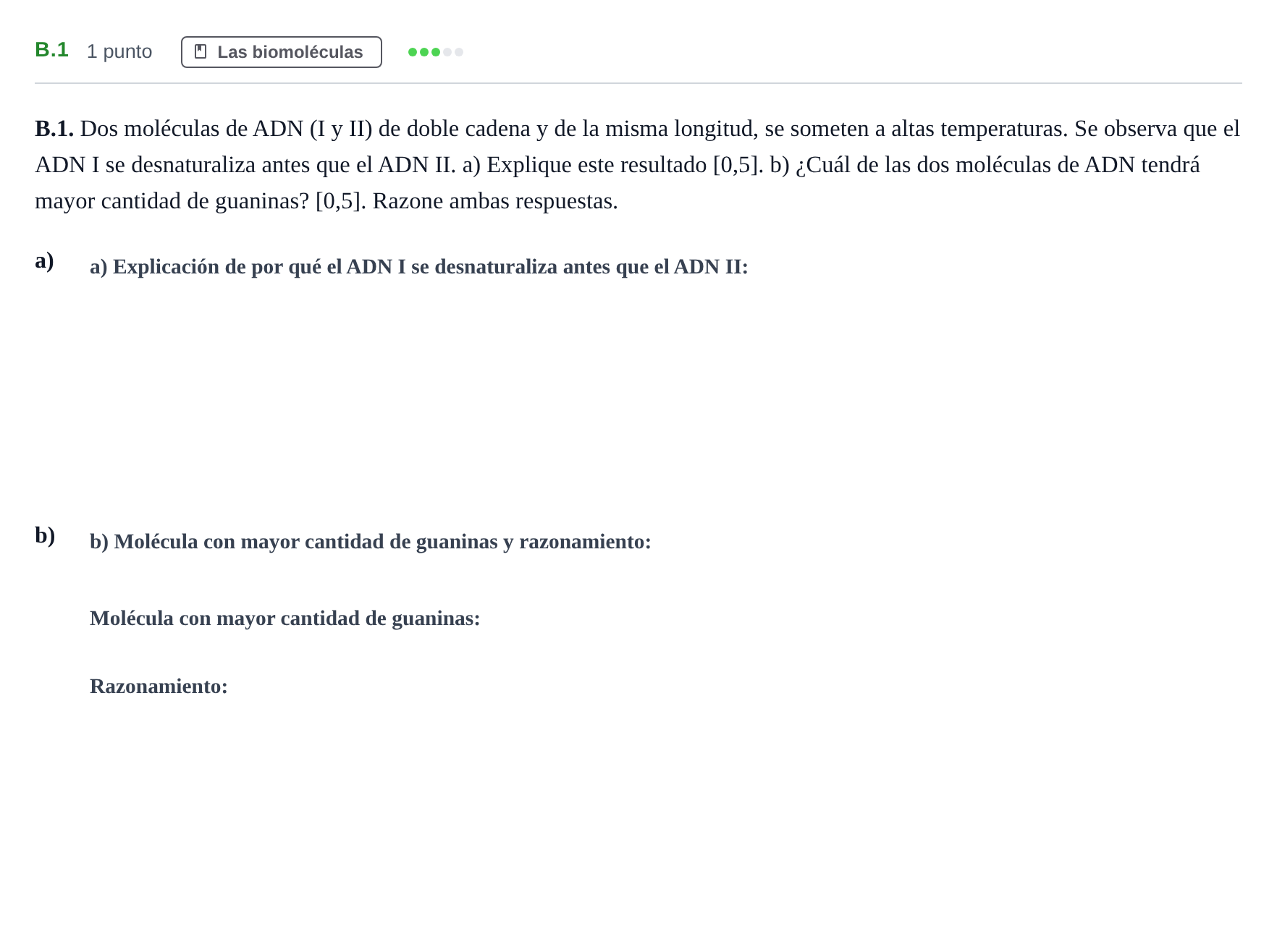 Enunciado: Ejercicio B.1 · Biología PAU Andalucía Examen 4 2020